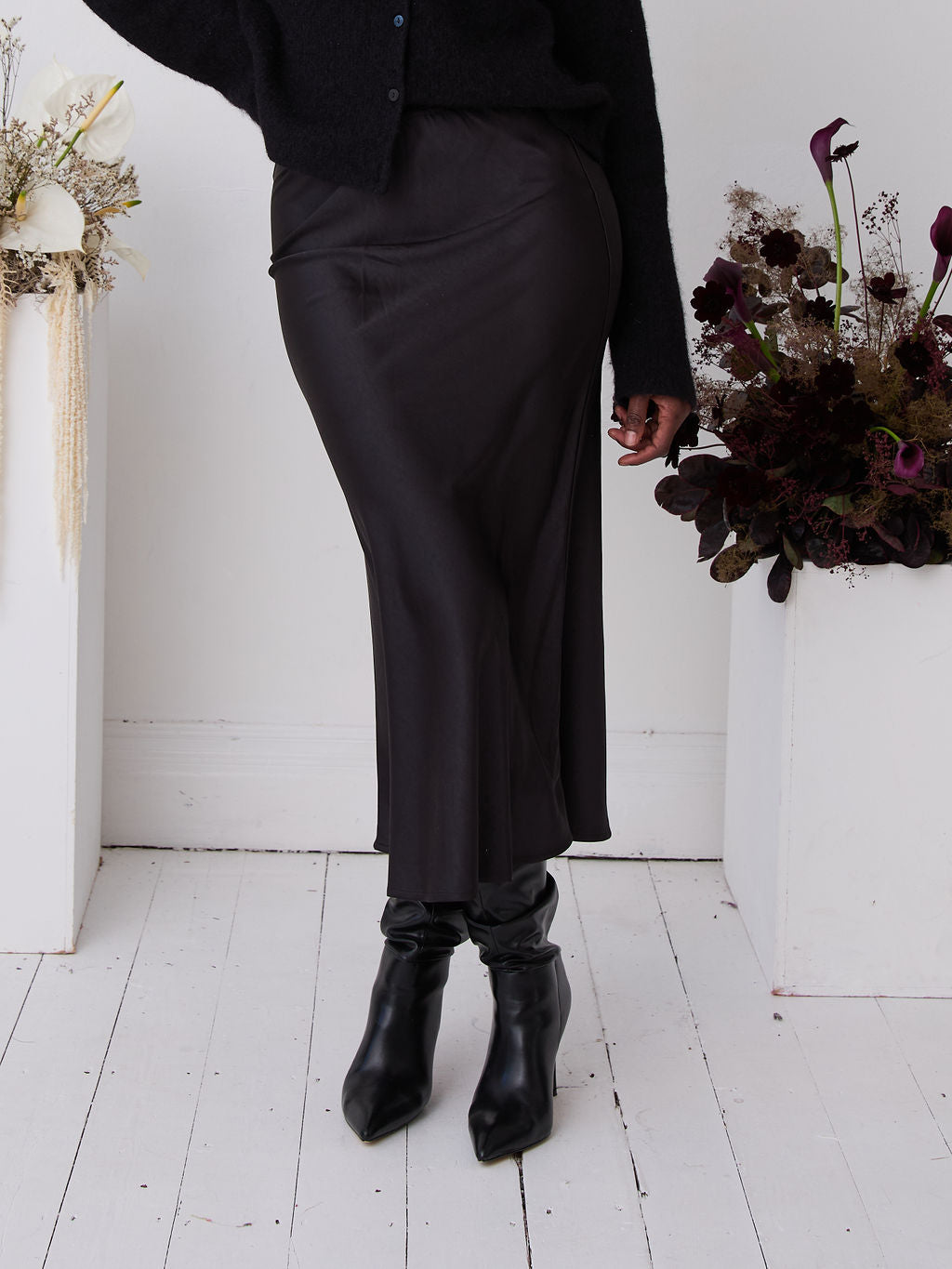 Angel Black Satin Skirt by Fika - Bare Fashion
