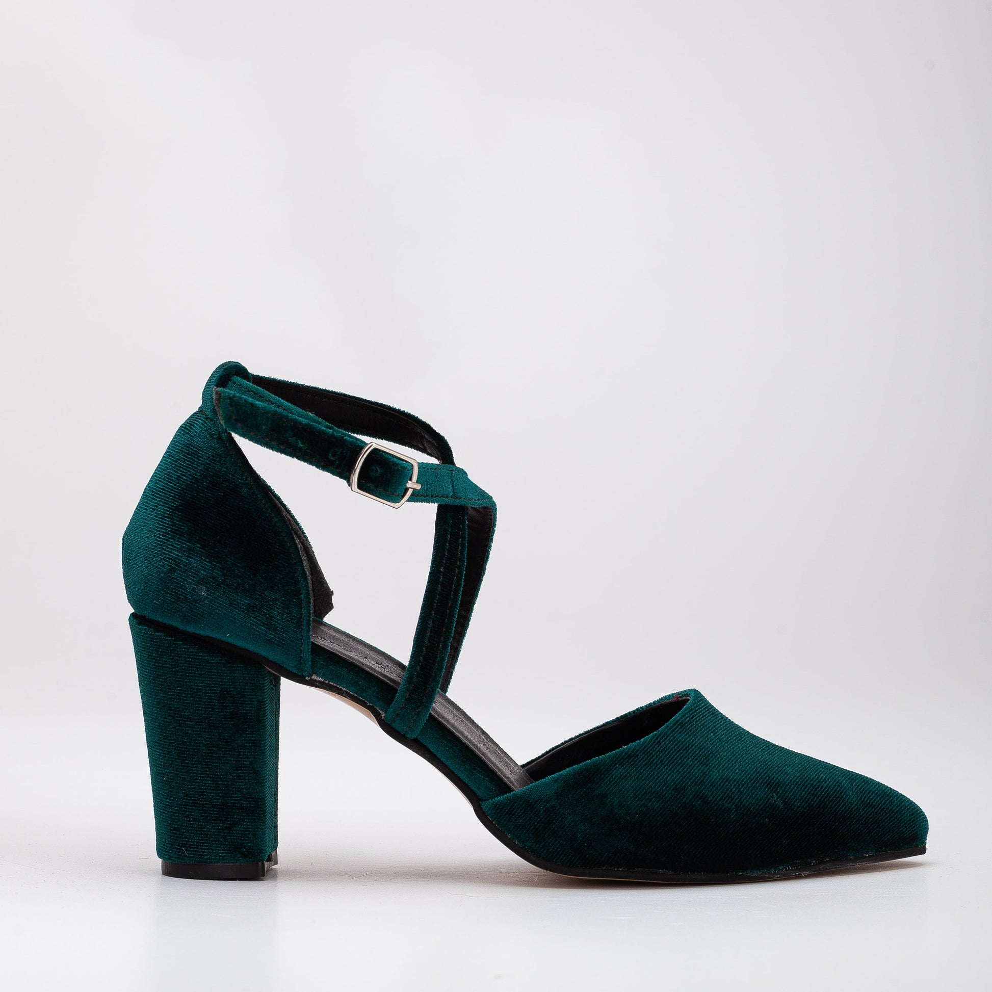 Sina - Green Velvet Criss Cross Heels by Prologue Shoes - Bare Fashion