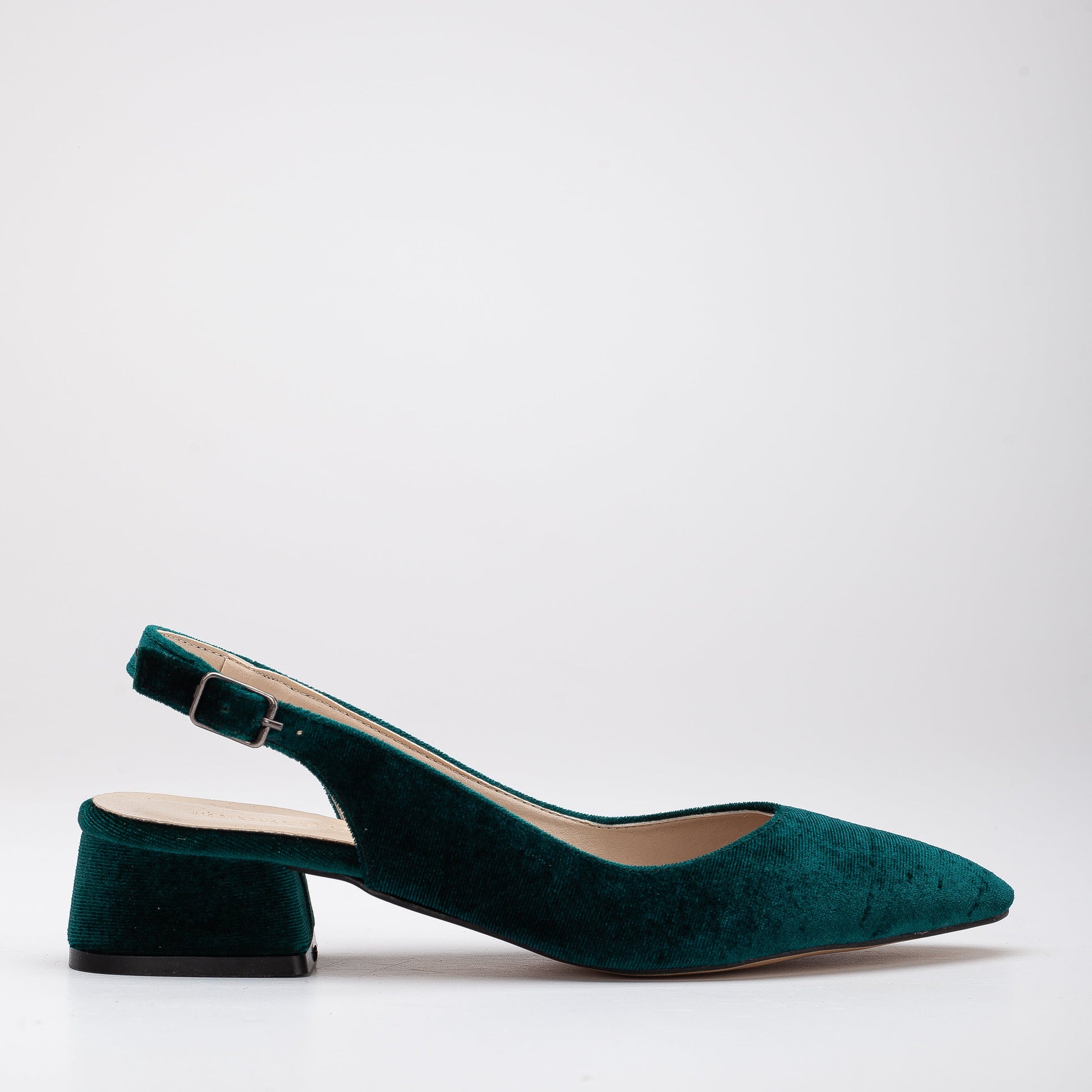 Emma - Green Velvet Slingback Shoes by Prologue Shoes - Bare Fashion