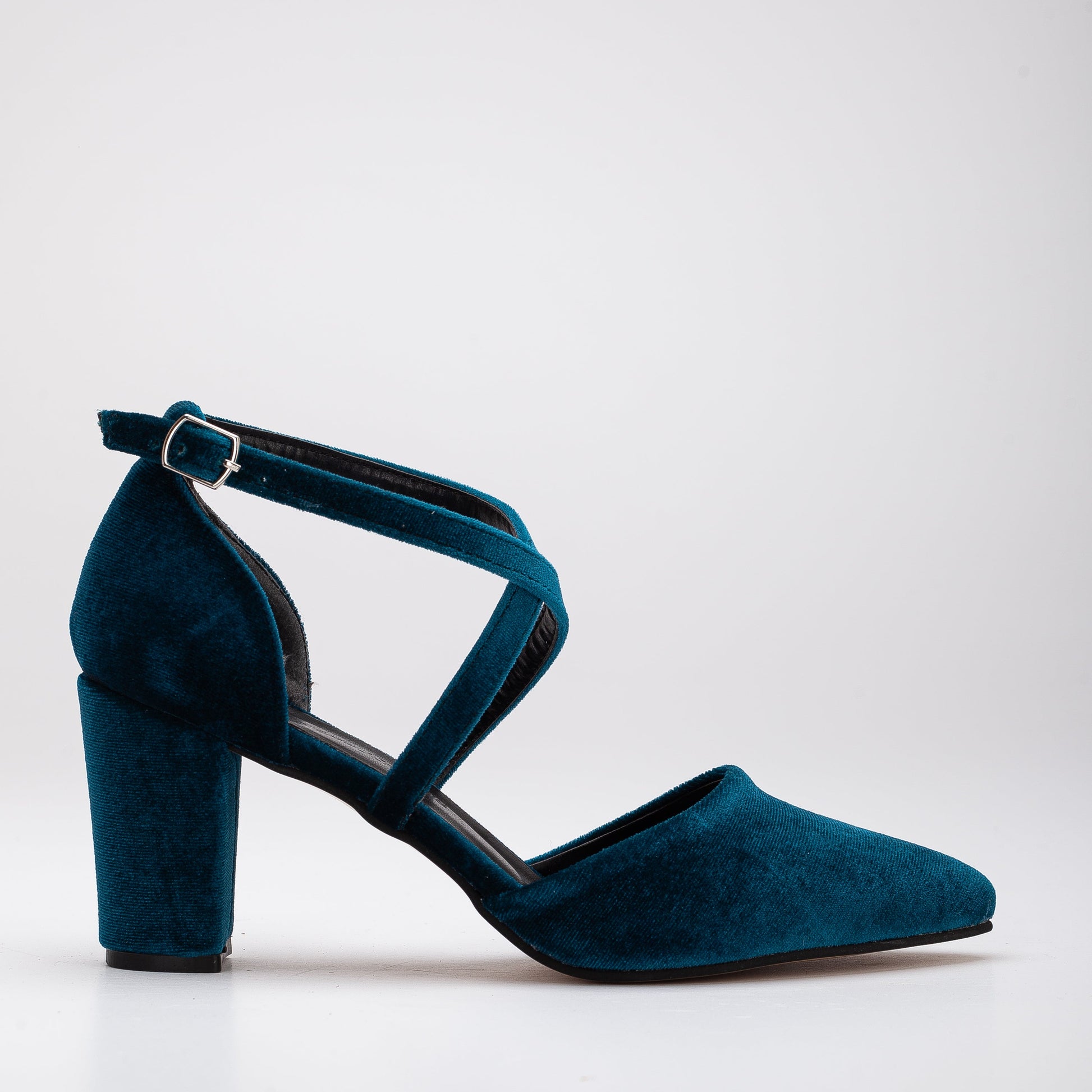 Sina - Teal Blue Velvet Heels by Prologue Shoes - Bare Fashion