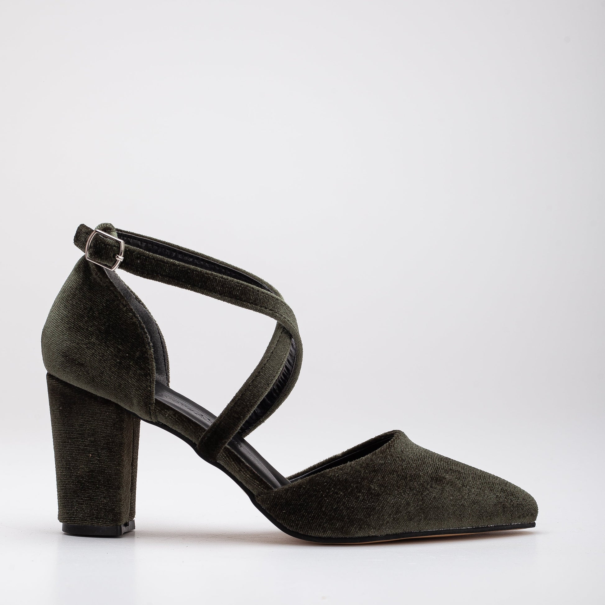 Sina - Olive Green Velvet Heels by Prologue Shoes - Bare Fashion