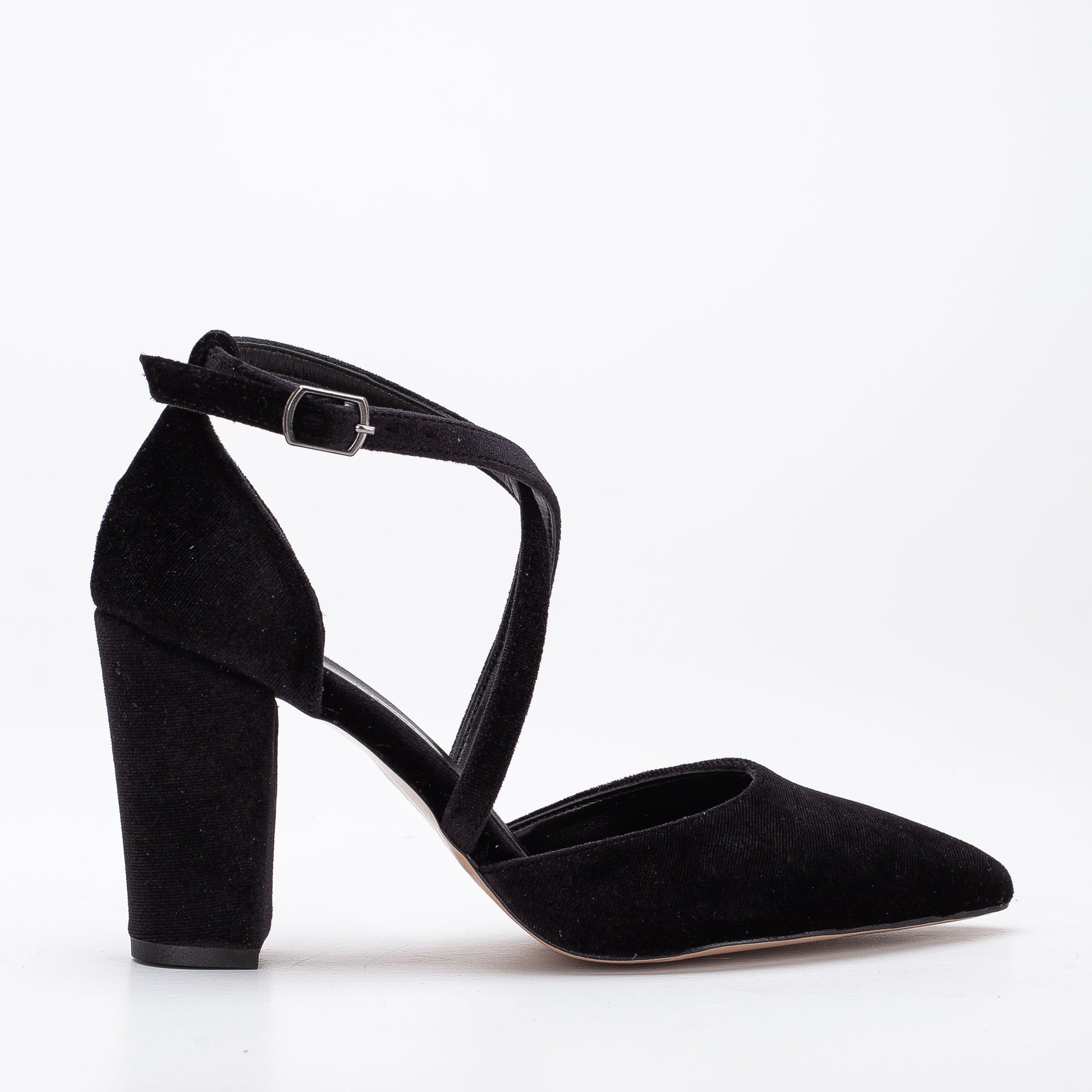Sina - Black Velvet Criss Cross Heels by Prologue Shoes - Bare Fashion