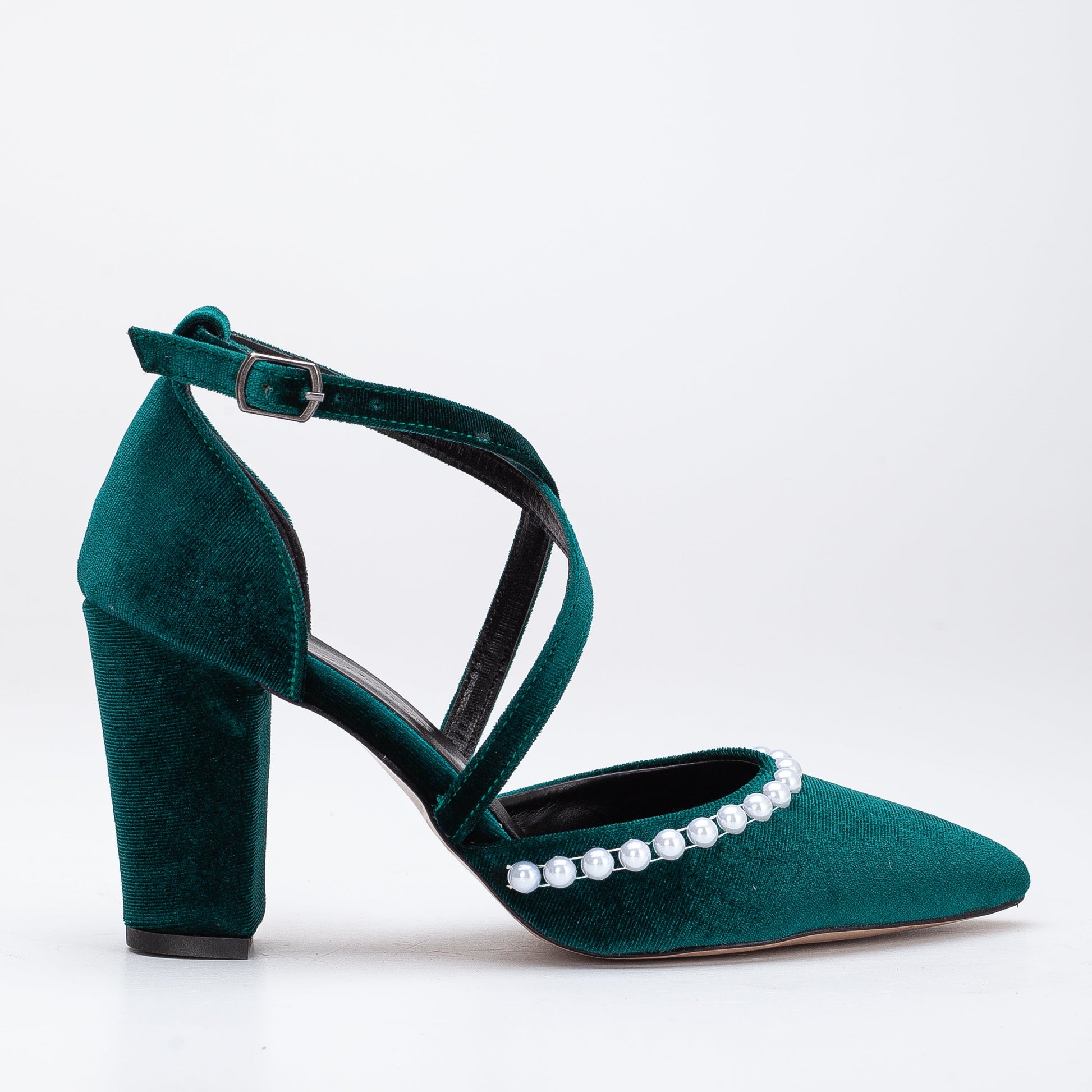 Sina - Pearl Green Velvet Heels by Prologue Shoes - Bare Fashion