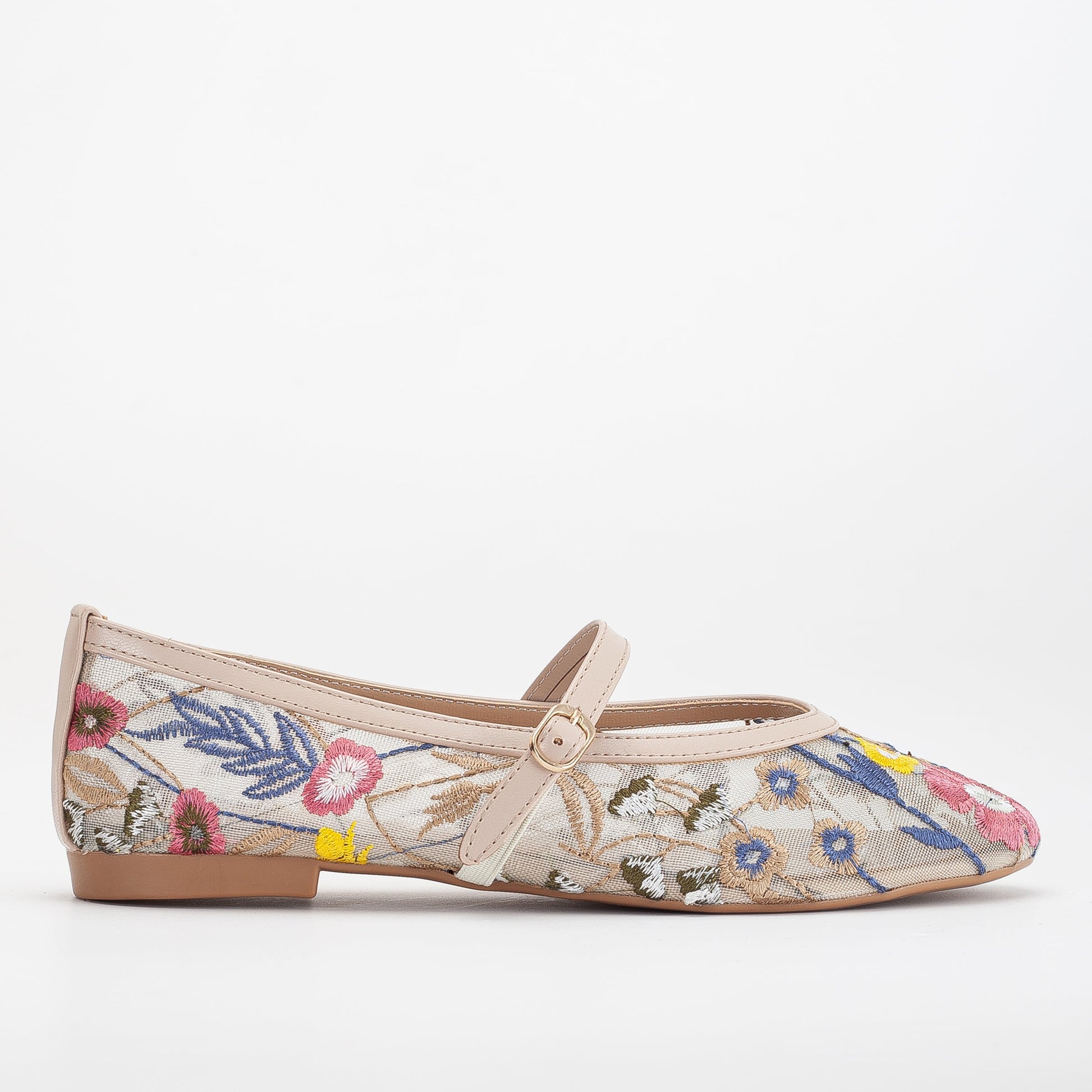 Fauna - Beige Mesh Mary Jane Flats by Prologue Shoes - Bare Fashion