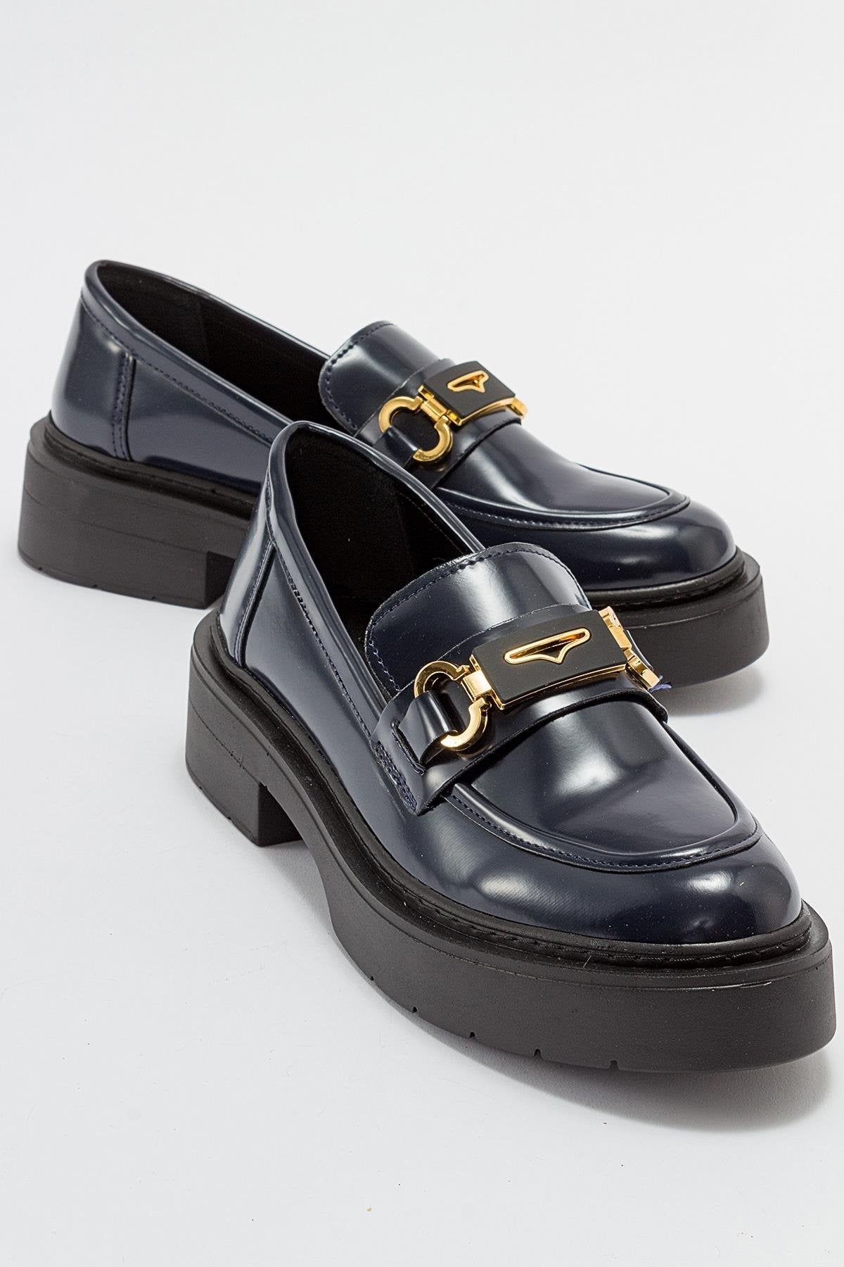Simone - Navy Patent Bit Platform Loafers by Prologue Shoes - Bare Fashion