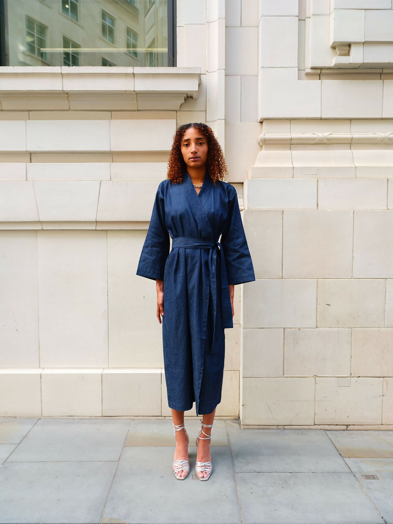frangipani denim kimono dress by Mariañes - Bare Fashion