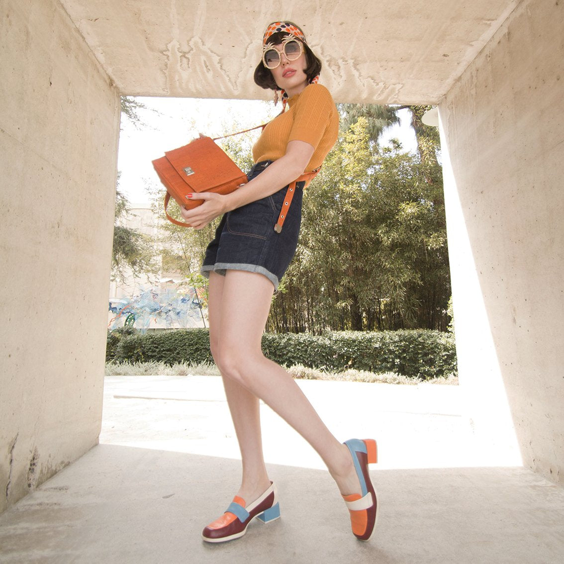 FABRIKK Vela LED Cork Handbag | Orange | Vegan Leather by FABRIKK - Bare Fashion
