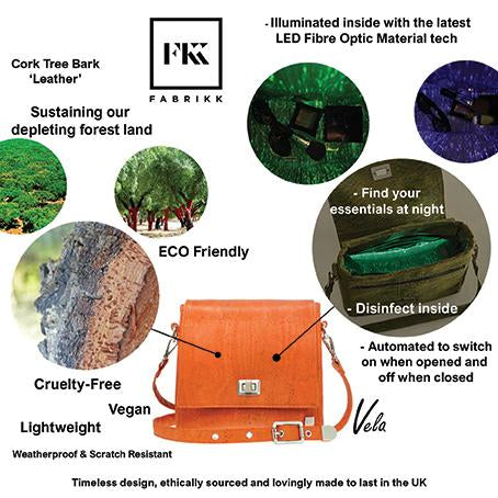 FABRIKK Vela LED Cork Handbag | Orange | Vegan Leather by FABRIKK - Bare Fashion
