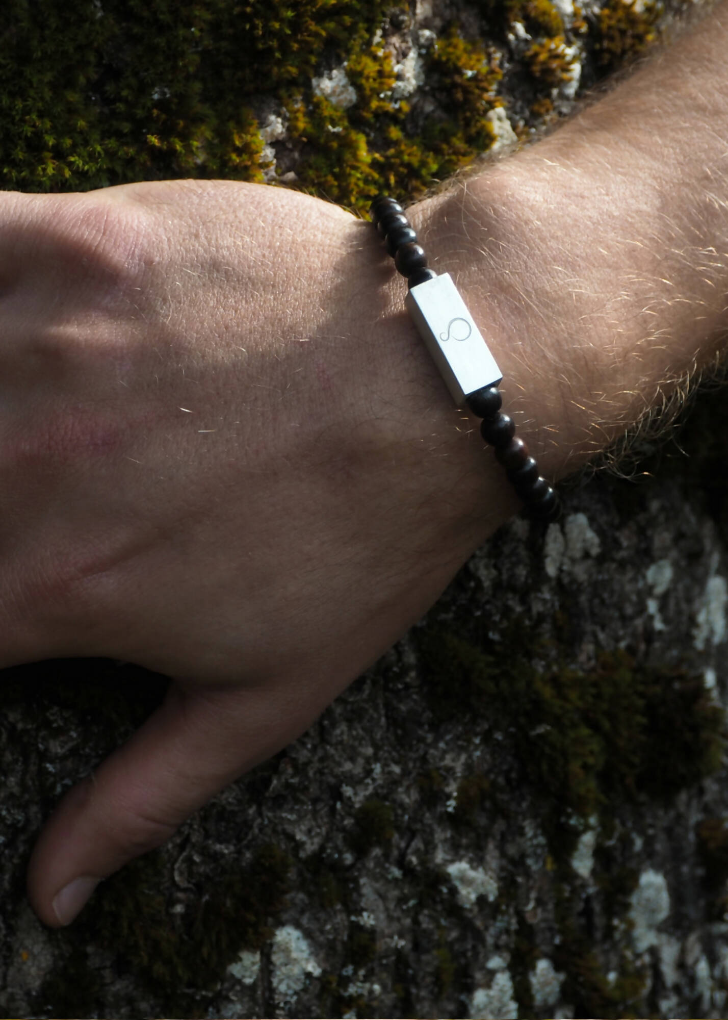 Brier Silver Block and Black Bead Unisex Bracelet - Black wood by Silverwood® jewellery - Bare Fashion