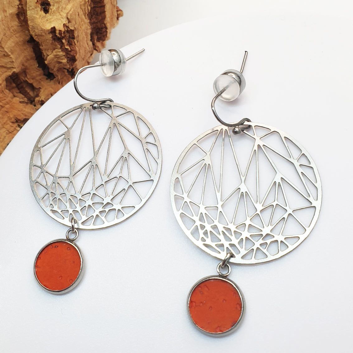 Fabrikk Stellar Planet Drop |  Laser Cut Earrings | Orange | Vegan Leather by FABRIKK - Bare Fashion