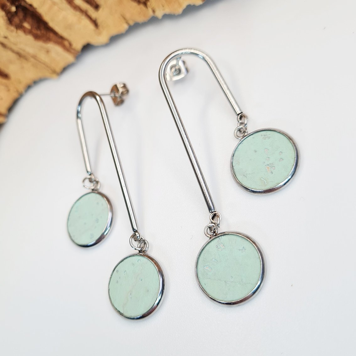 Fabrikk Double Drop Earrings | Mint Green | Eco Cork by FABRIKK - Bare Fashion