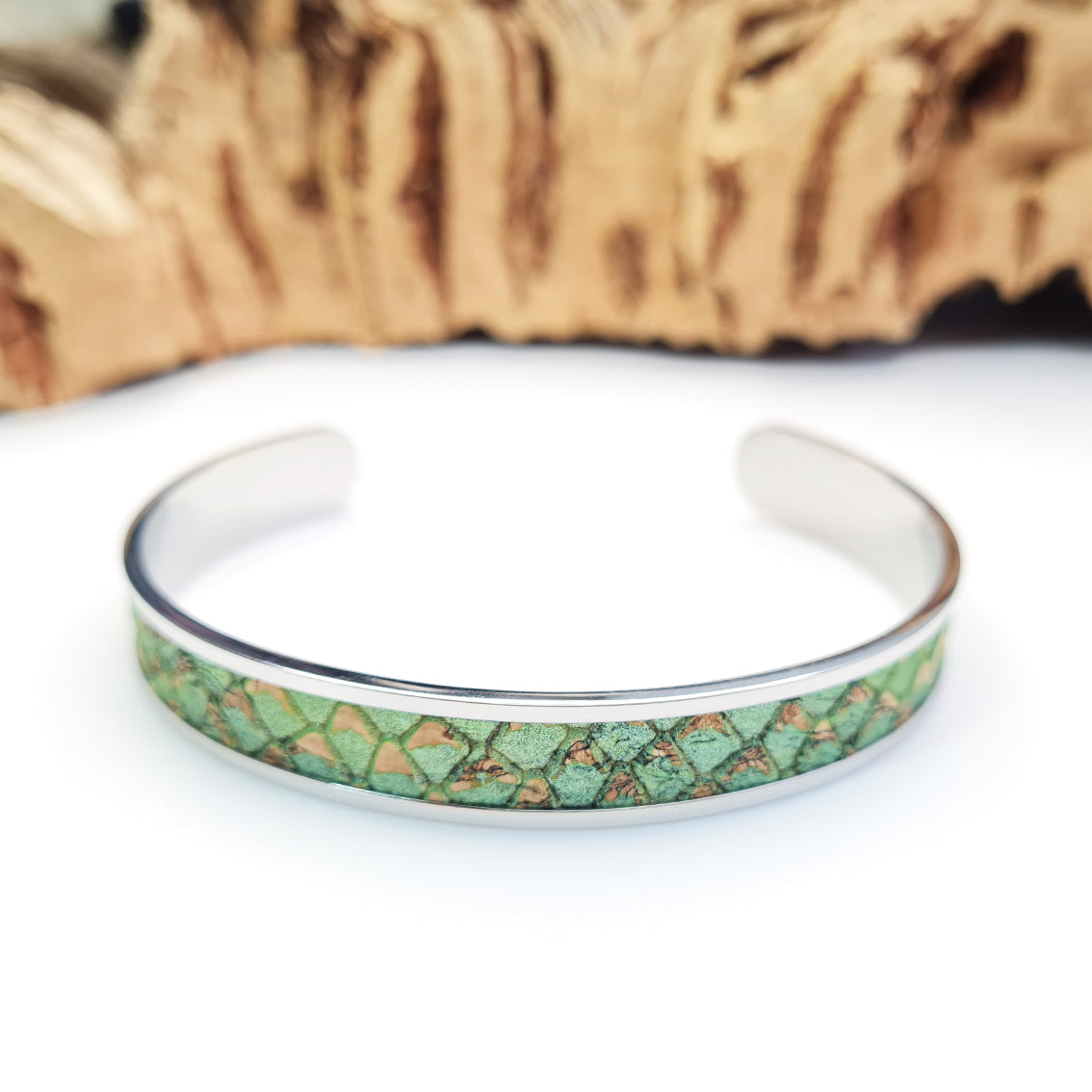 Fabrikk Eco Cork Bangle | Green Mock-Python by FABRIKK - Bare Fashion