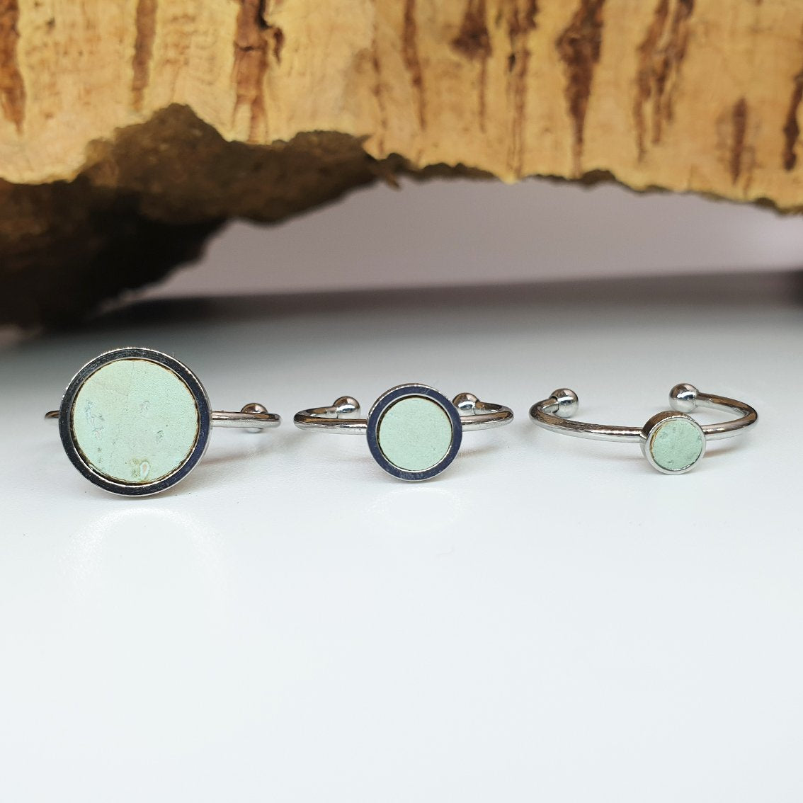 Fabrikk 1 Planet Stacking Ring Set | Small-Medium-Large | Mint Green | Vegan Leather by FABRIKK - Bare Fashion