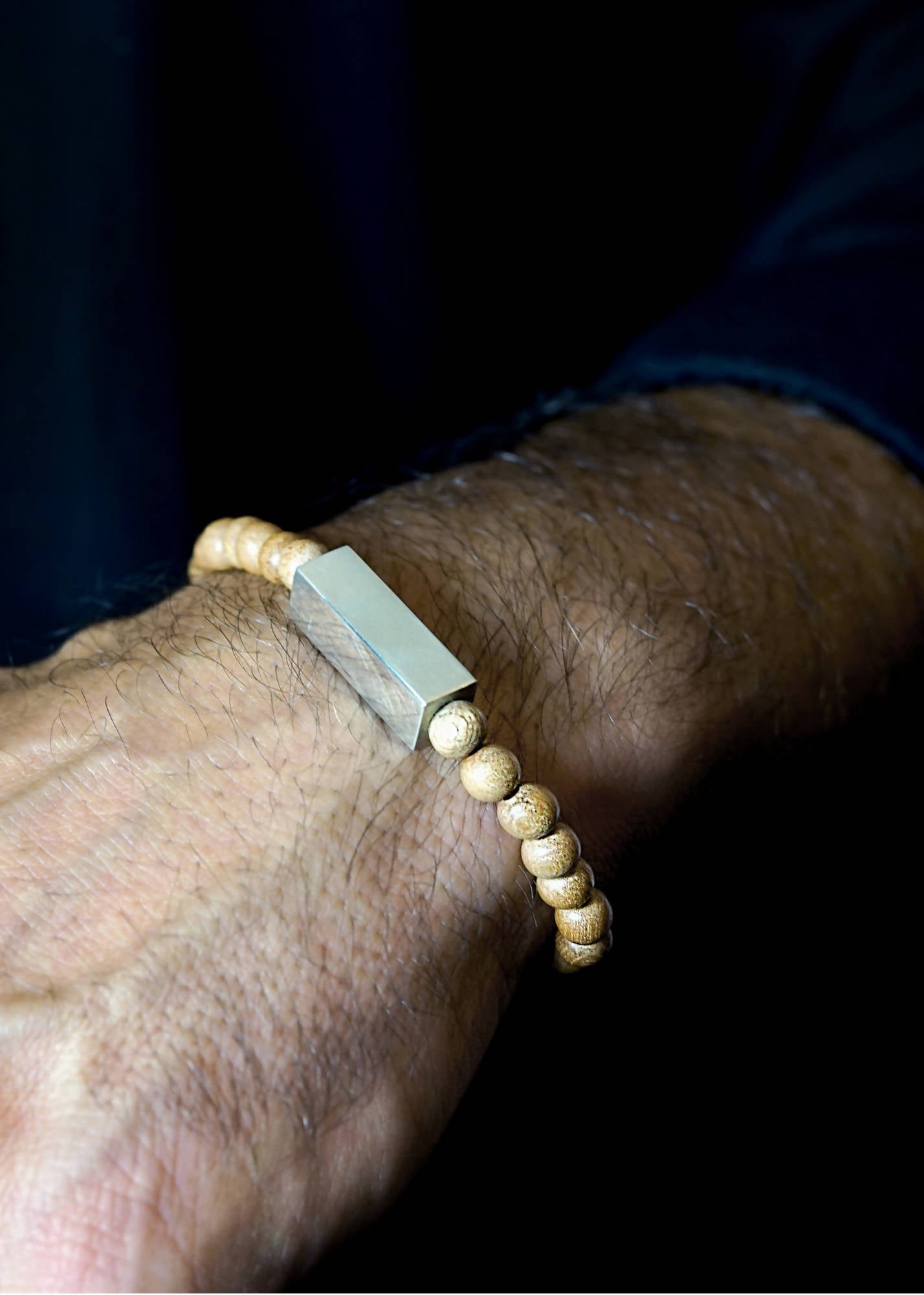 Brier Silver Block and Light Bead Unisex Bracelet - Light wood by Silverwood® jewellery - Bare Fashion
