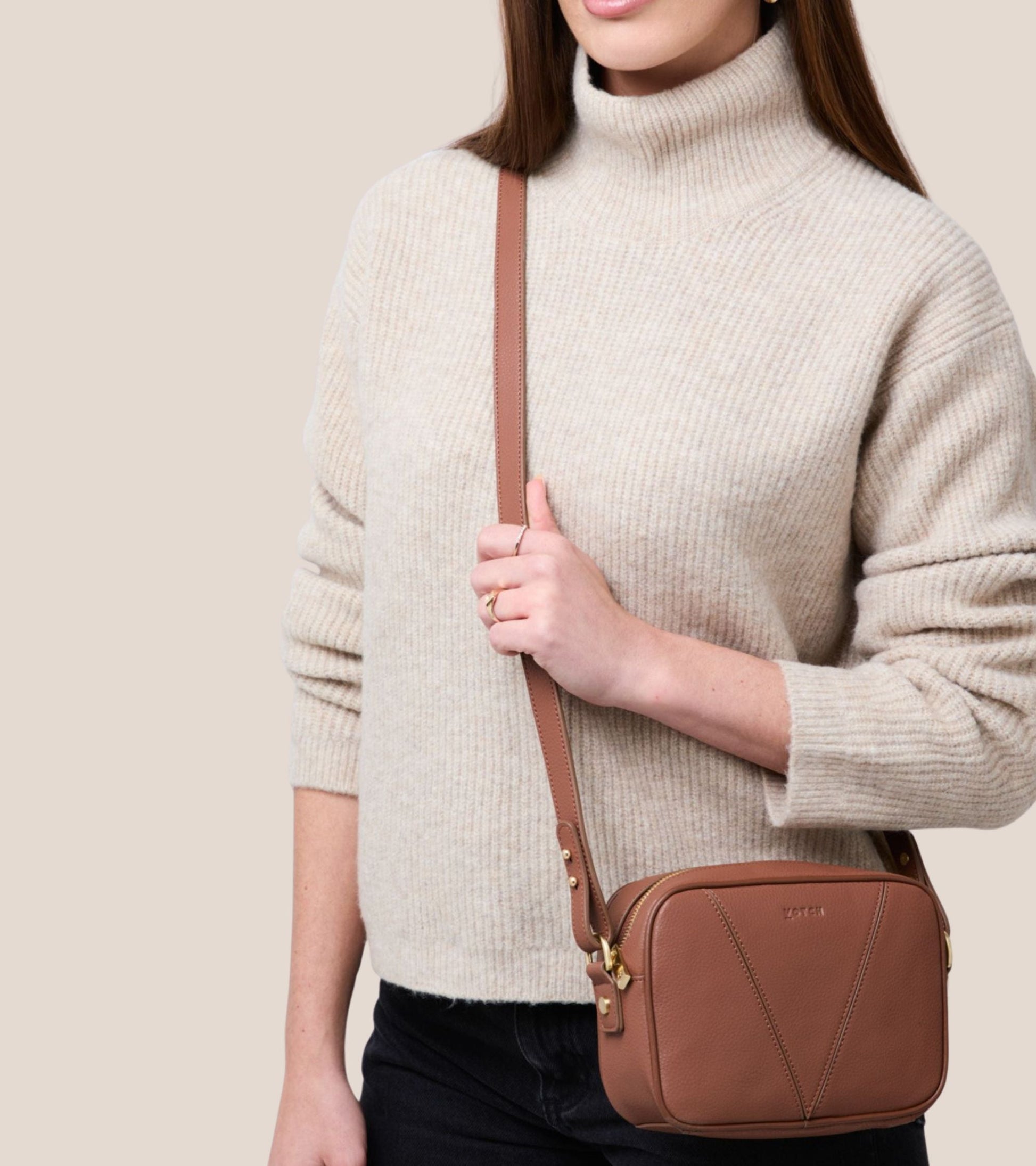 Silvie Vegan Bio-Based Bamboo Dual-Look Bamboo Crossbody Bag in Brown by Votch - Bare Fashion