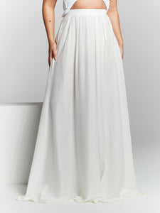 Ivory Pleated Flared Maxi Skirt by InFlair - Bare Fashion