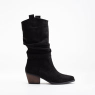 Bonnie - Black Suede Slouch Western Boots by Prologue Shoes - Bare Fashion