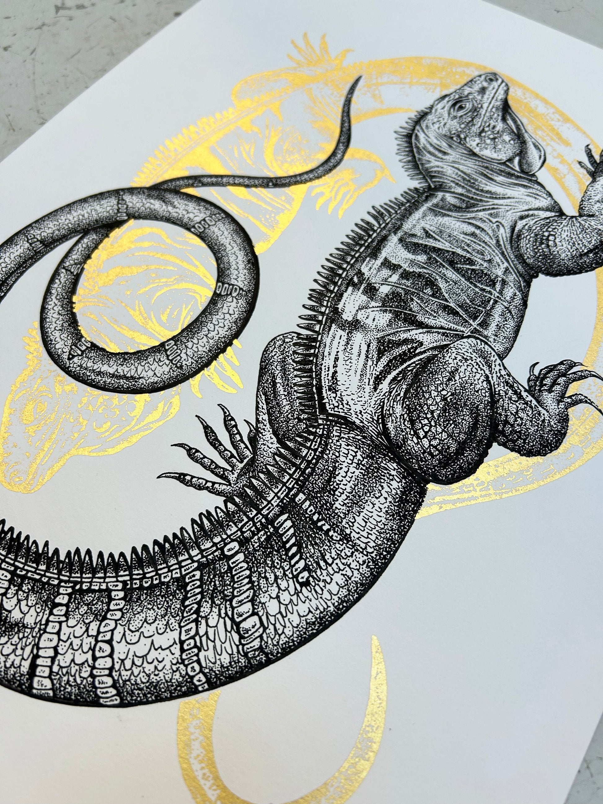 BLUE IGUANA - ORIGINAL DRAWING by Gungho London - Bare Fashion