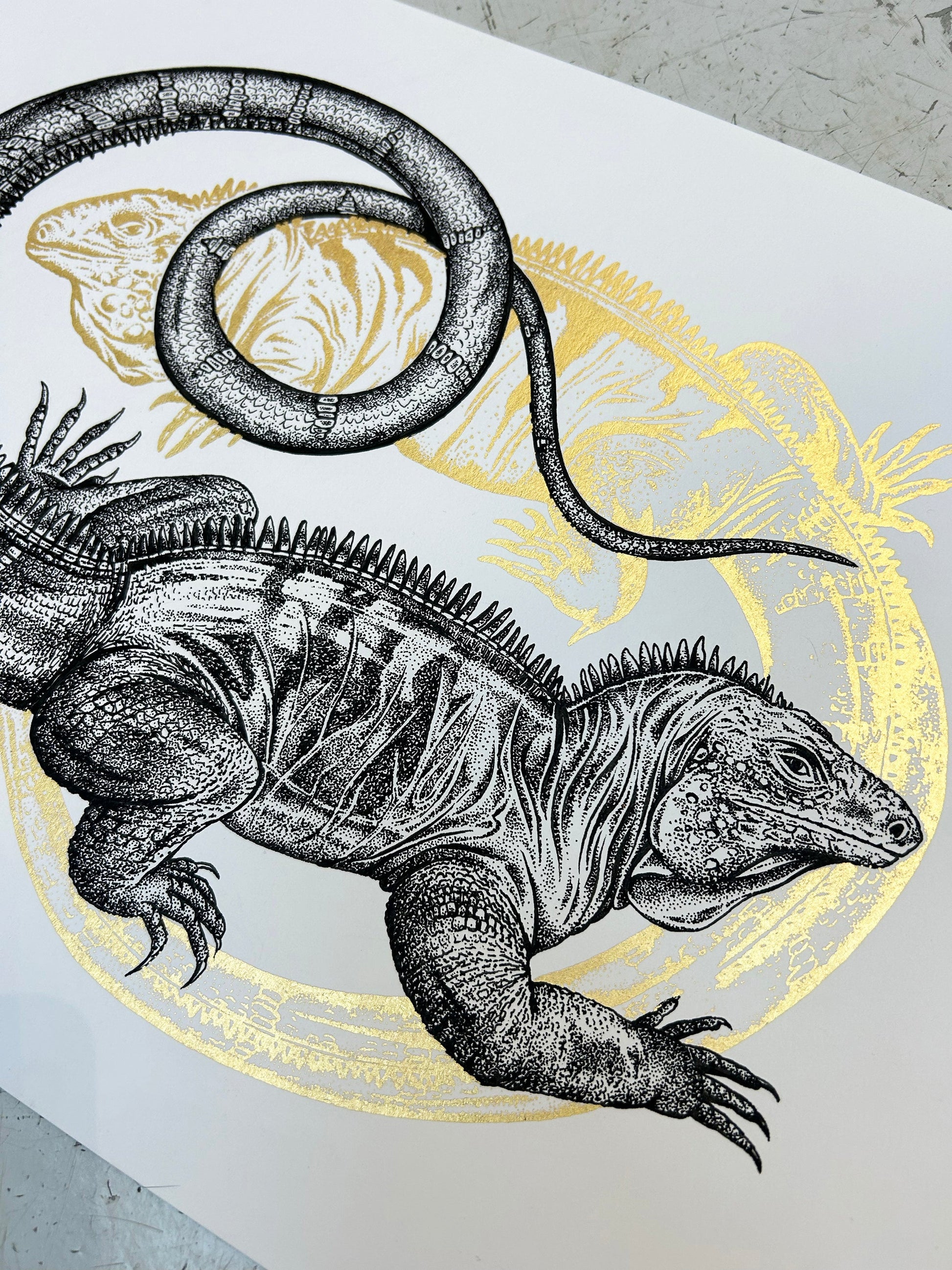 BLUE IGUANA - ORIGINAL DRAWING by Gungho London - Bare Fashion