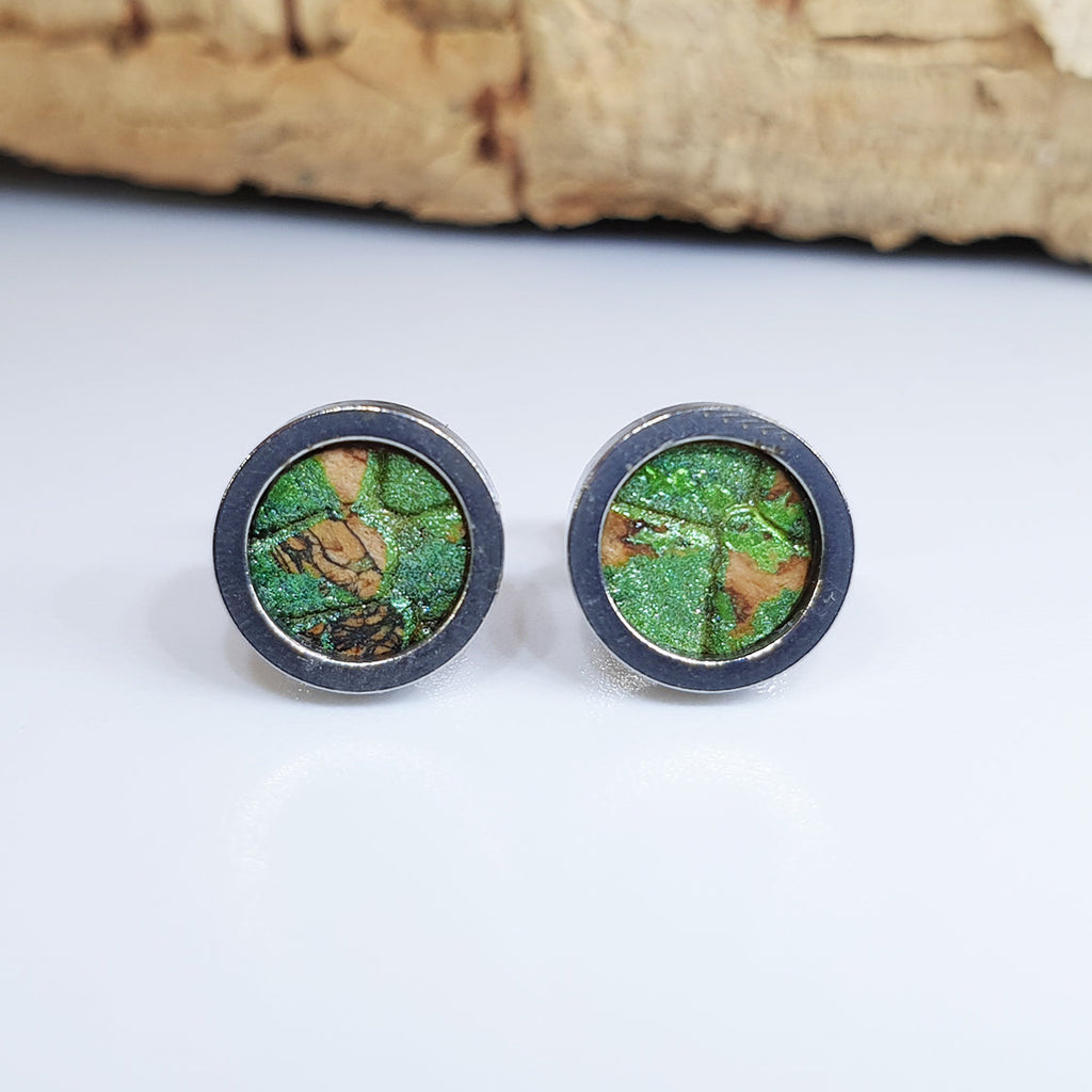 Fabrikk Cork Stud Earrings | Dwarf Size | Green Python Skin | Vegan Leather by FABRIKK - Bare Fashion