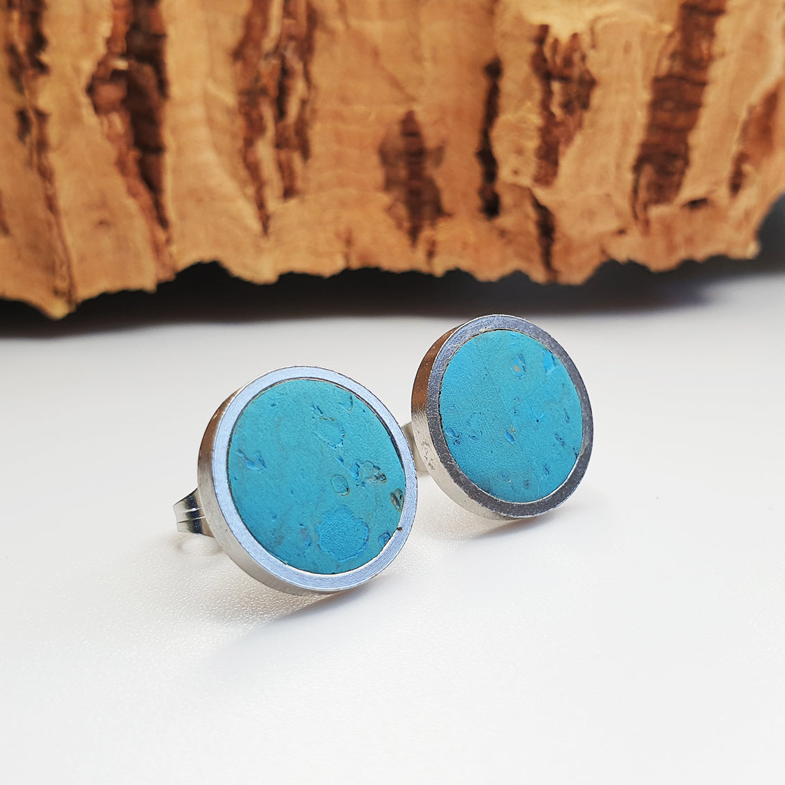 Fabrikk Cork Stud Earrings | Giant | Bahama Blue | Vegan Leather by FABRIKK - Bare Fashion