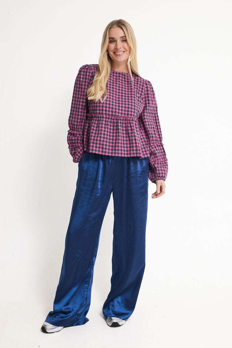 Erika Pink & Navy Gingham Top by Fika - Bare Fashion