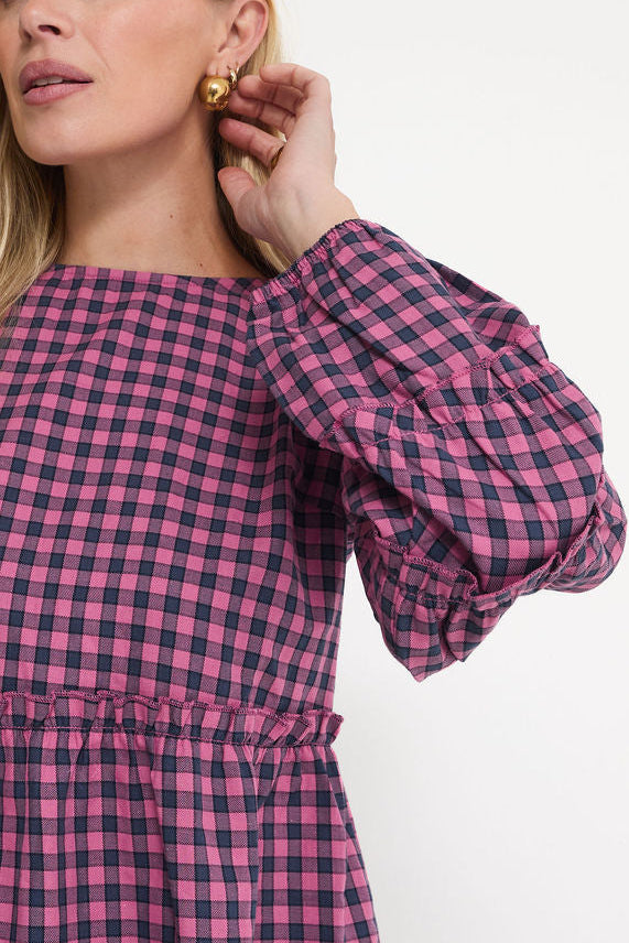 Erika Pink & Navy Gingham Top by Fika - Bare Fashion