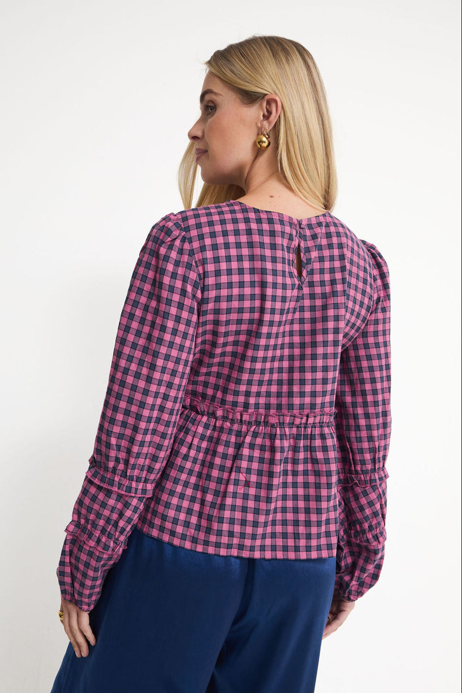 Erika Pink & Navy Gingham Top by Fika - Bare Fashion