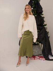 Angel Khaki Satin Skirt by Fika - Bare Fashion