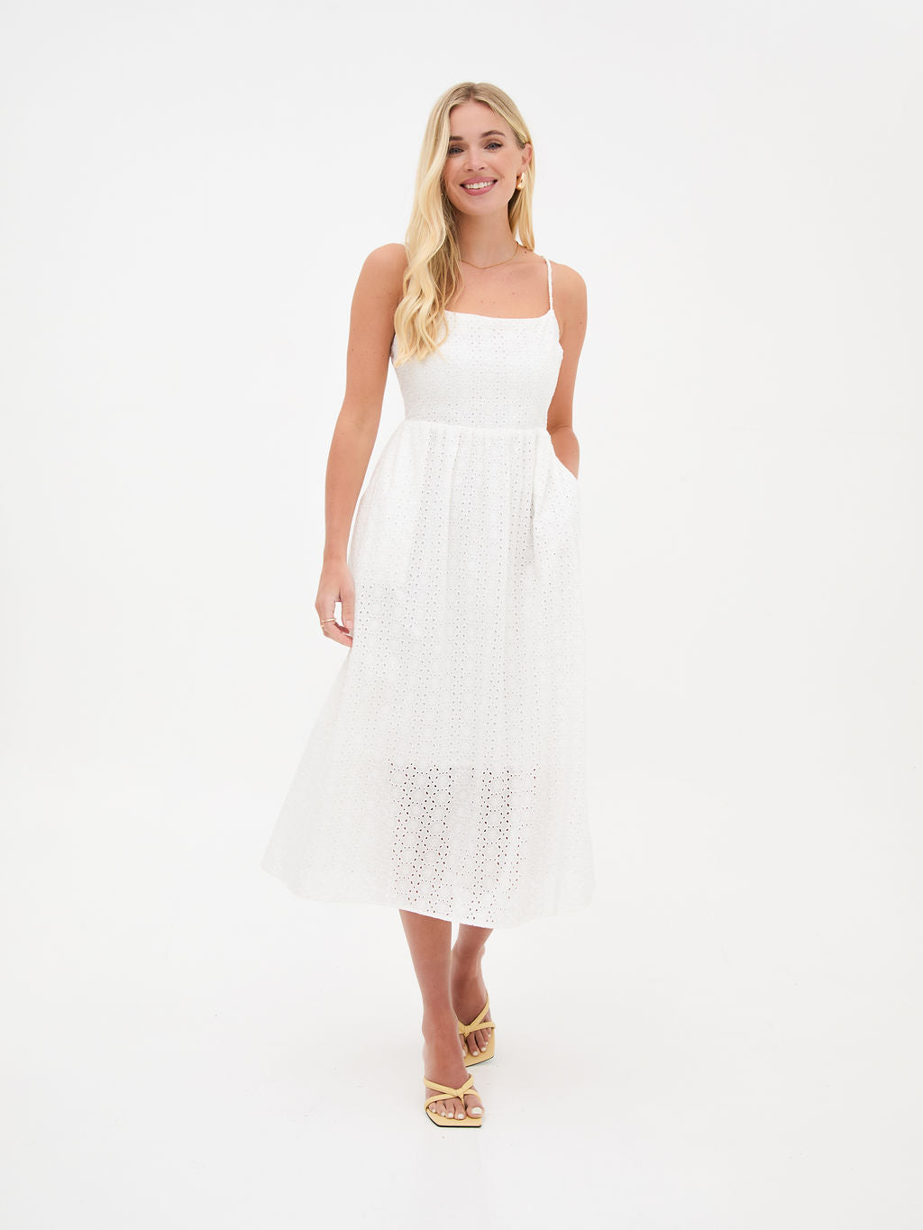 Dane White Cotton Broderie Midi Dress by Fika - Bare Fashion