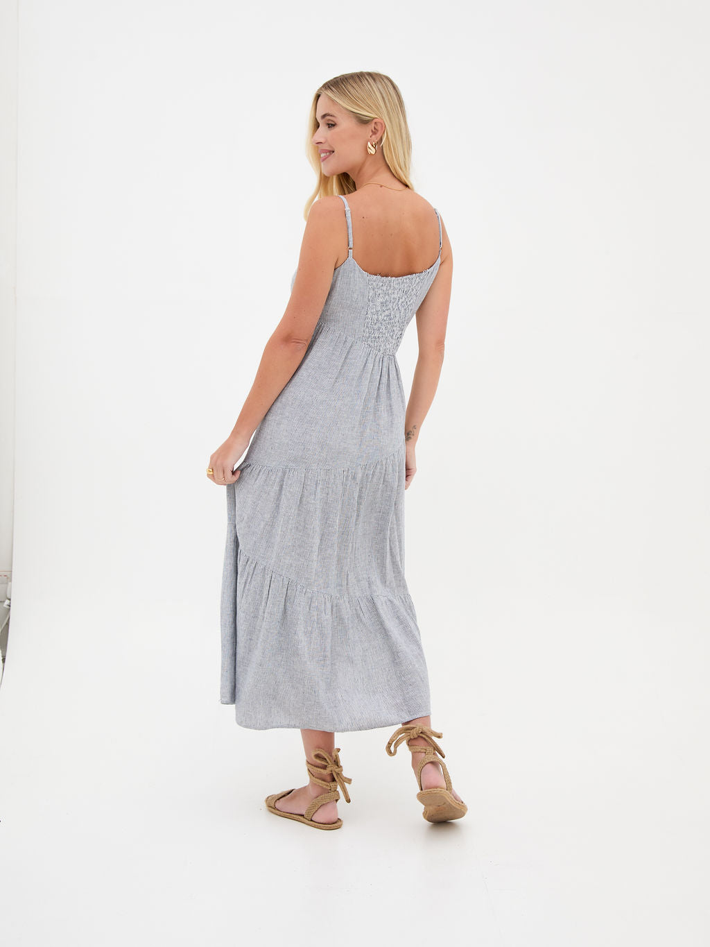Blossom Linen Cotton Stripe Dress by Fika - Bare Fashion