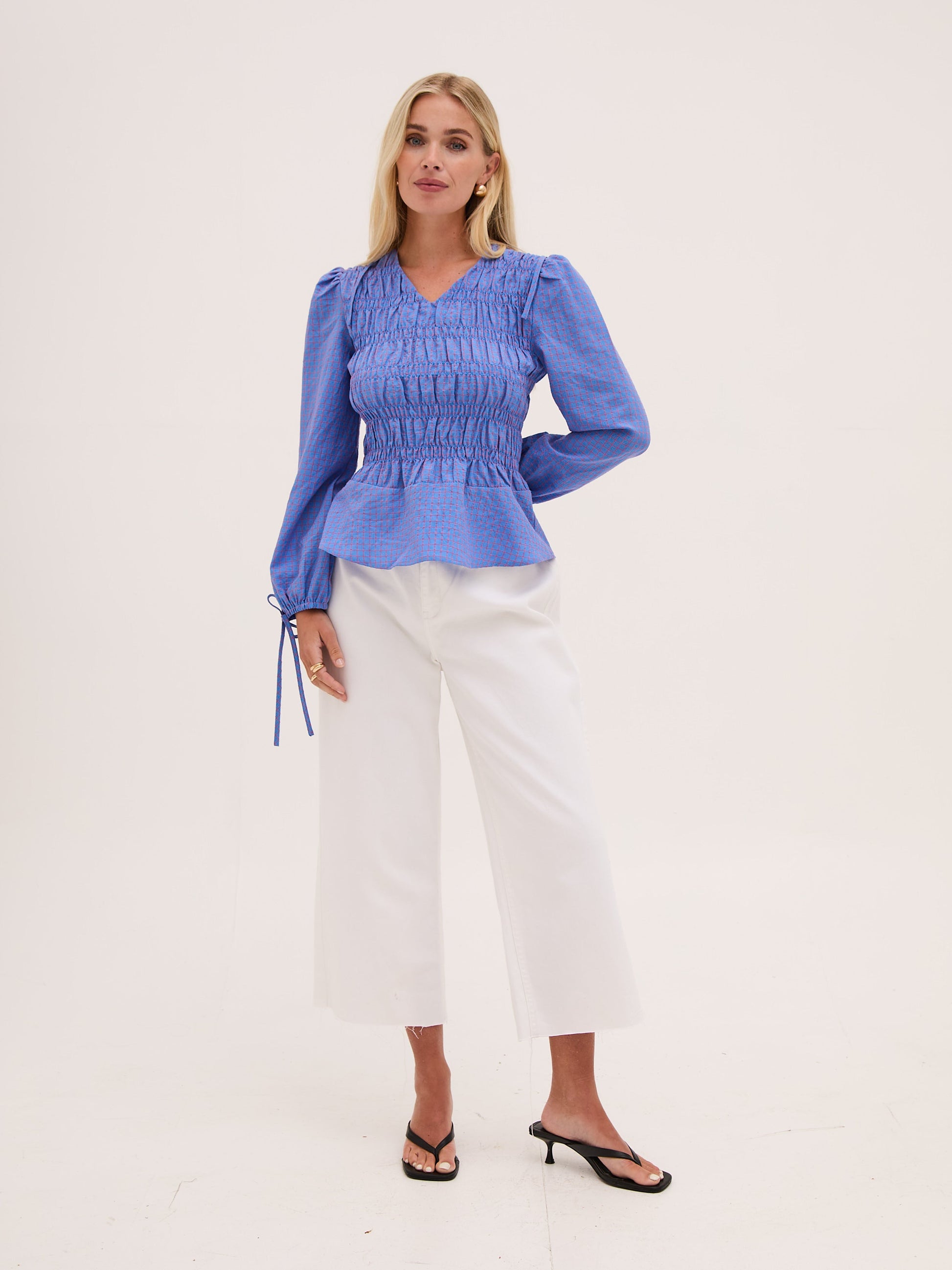 Giorgia Smocked Check Top by Fika - Bare Fashion