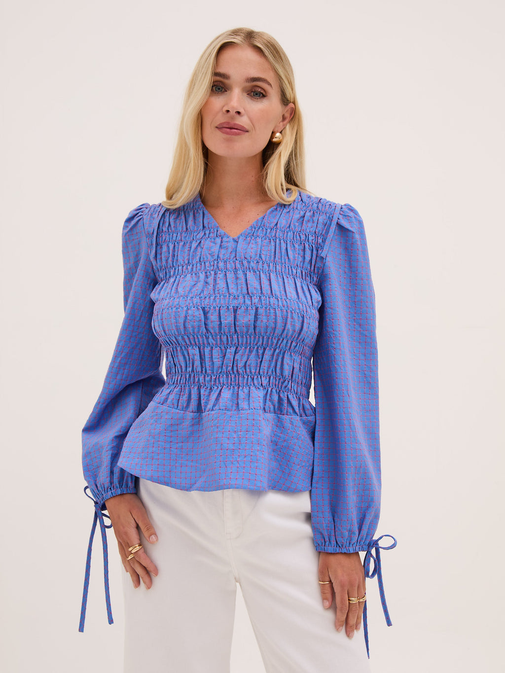 Giorgia Smocked Check Top by Fika - Bare Fashion
