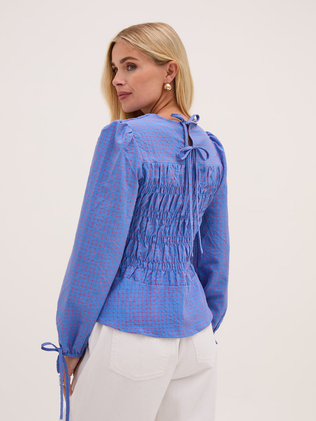 Giorgia Smocked Check Top by Fika - Bare Fashion