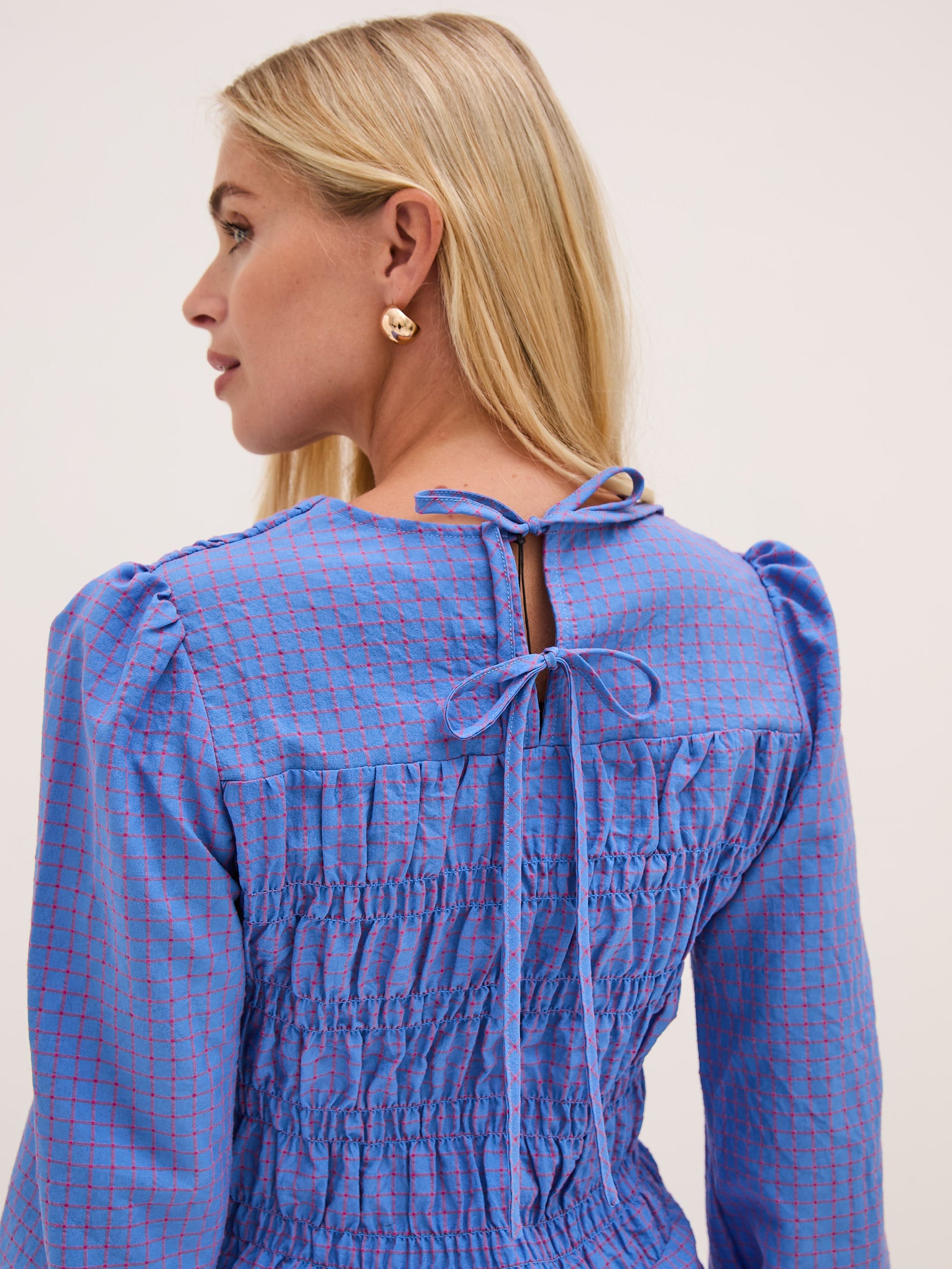 Giorgia Smocked Check Top by Fika - Bare Fashion