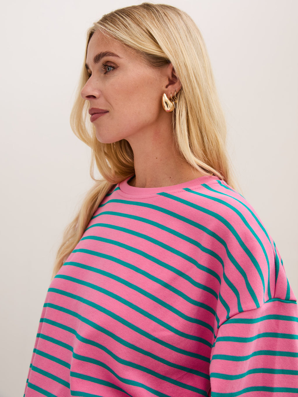 Sara Premium Cotton Pink & Green Striped T-Shirt by Fika - Bare Fashion