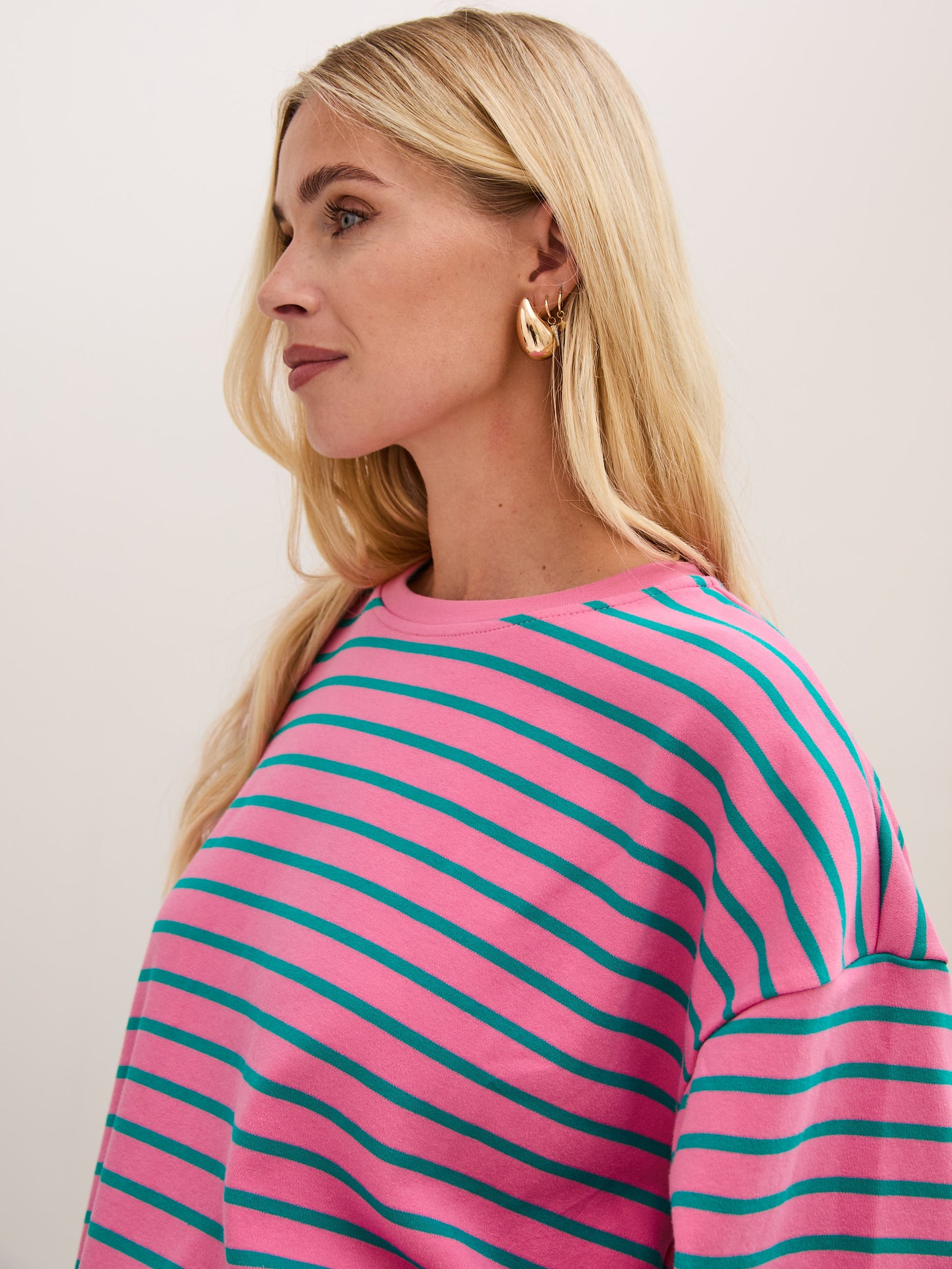 Sara Premium Cotton Pink & Green Striped T-Shirt by Fika - Bare Fashion