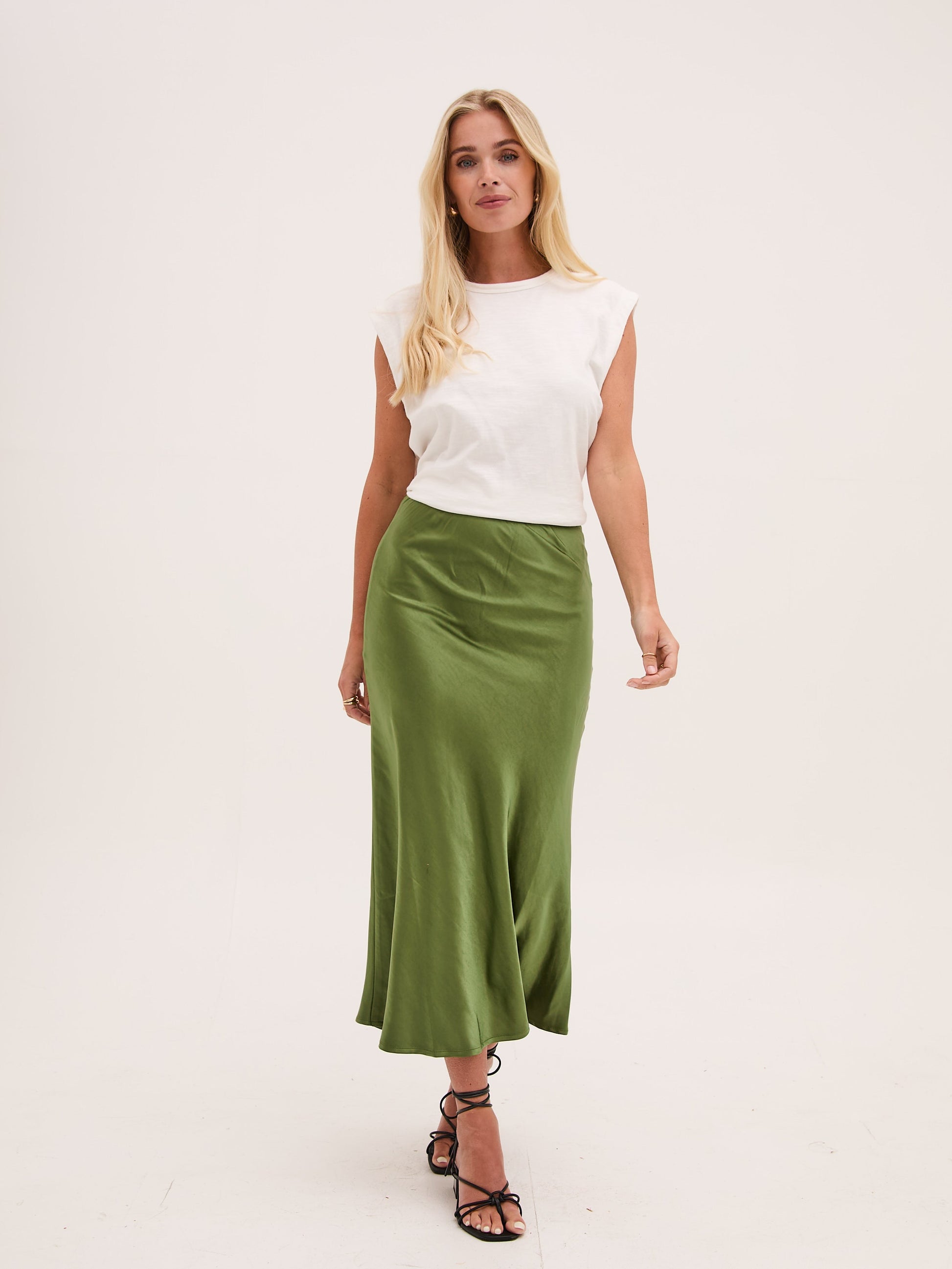 Angel Khaki Satin Skirt by Fika - Bare Fashion