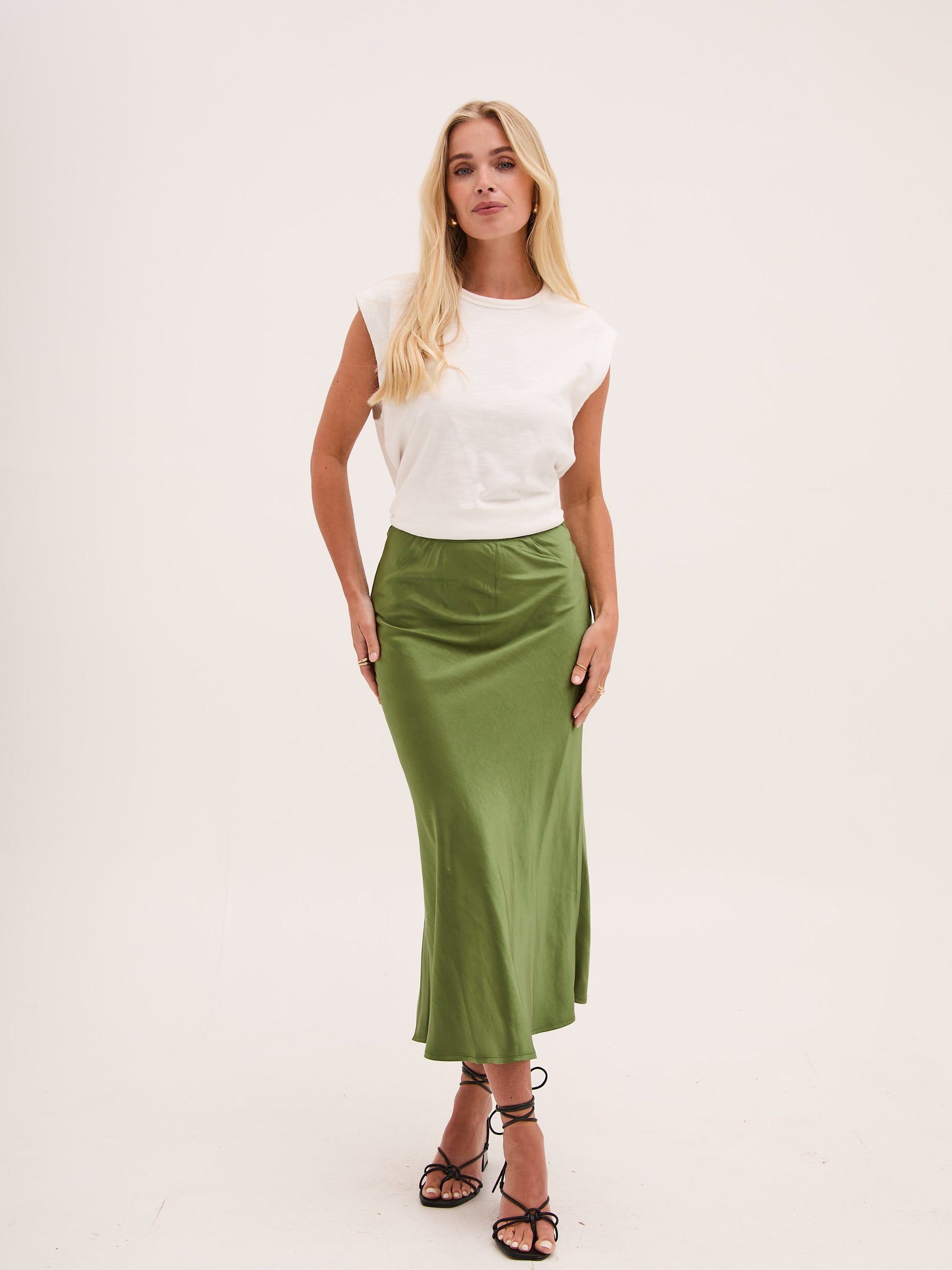Angel Khaki Satin Skirt by Fika - Bare Fashion