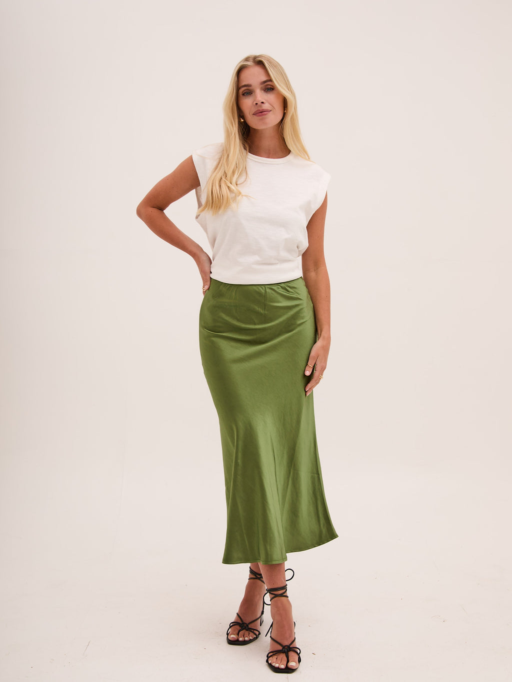 Angel Khaki Satin Skirt by Fika - Bare Fashion