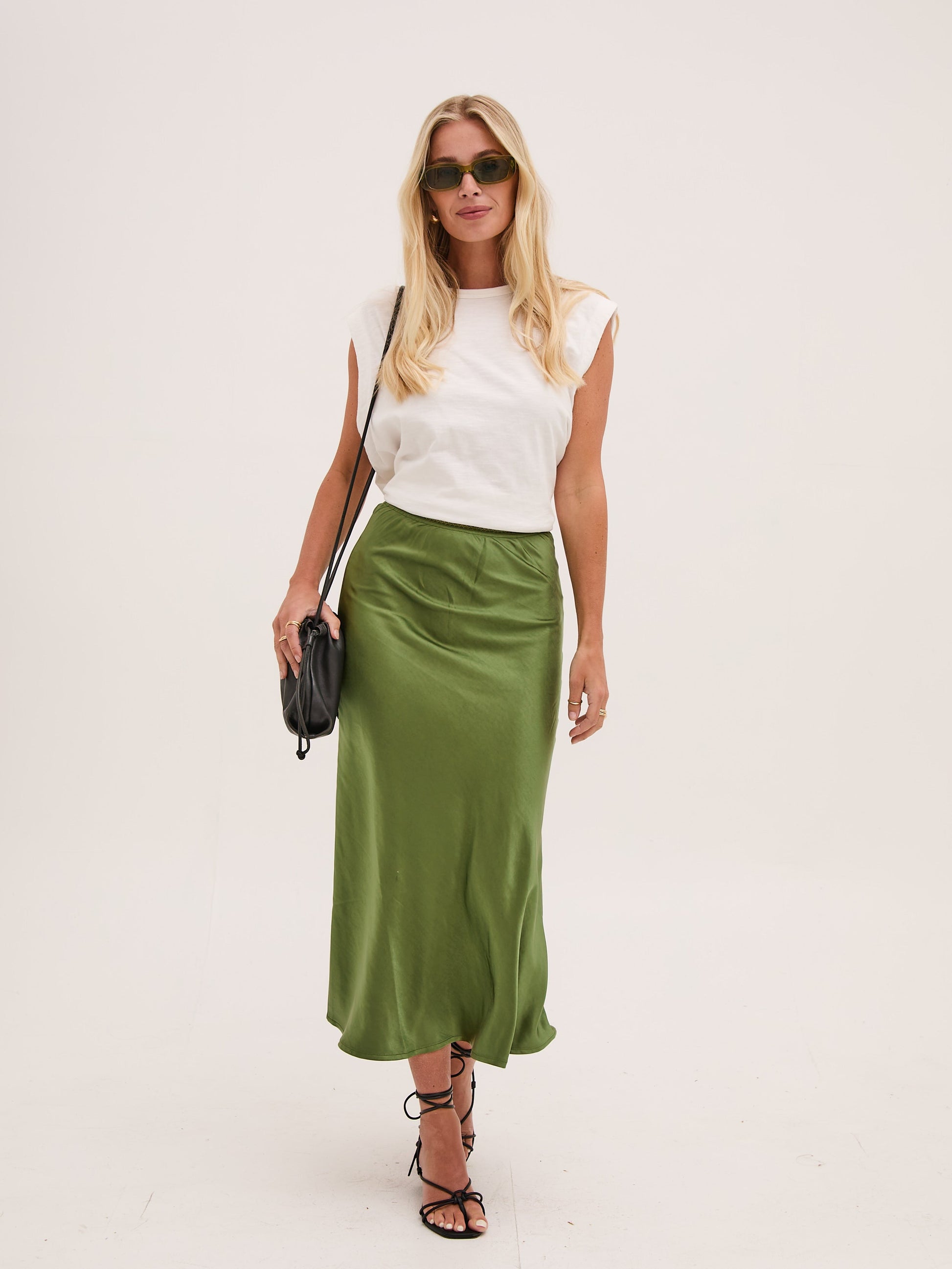 Angel Khaki Satin Skirt by Fika - Bare Fashion