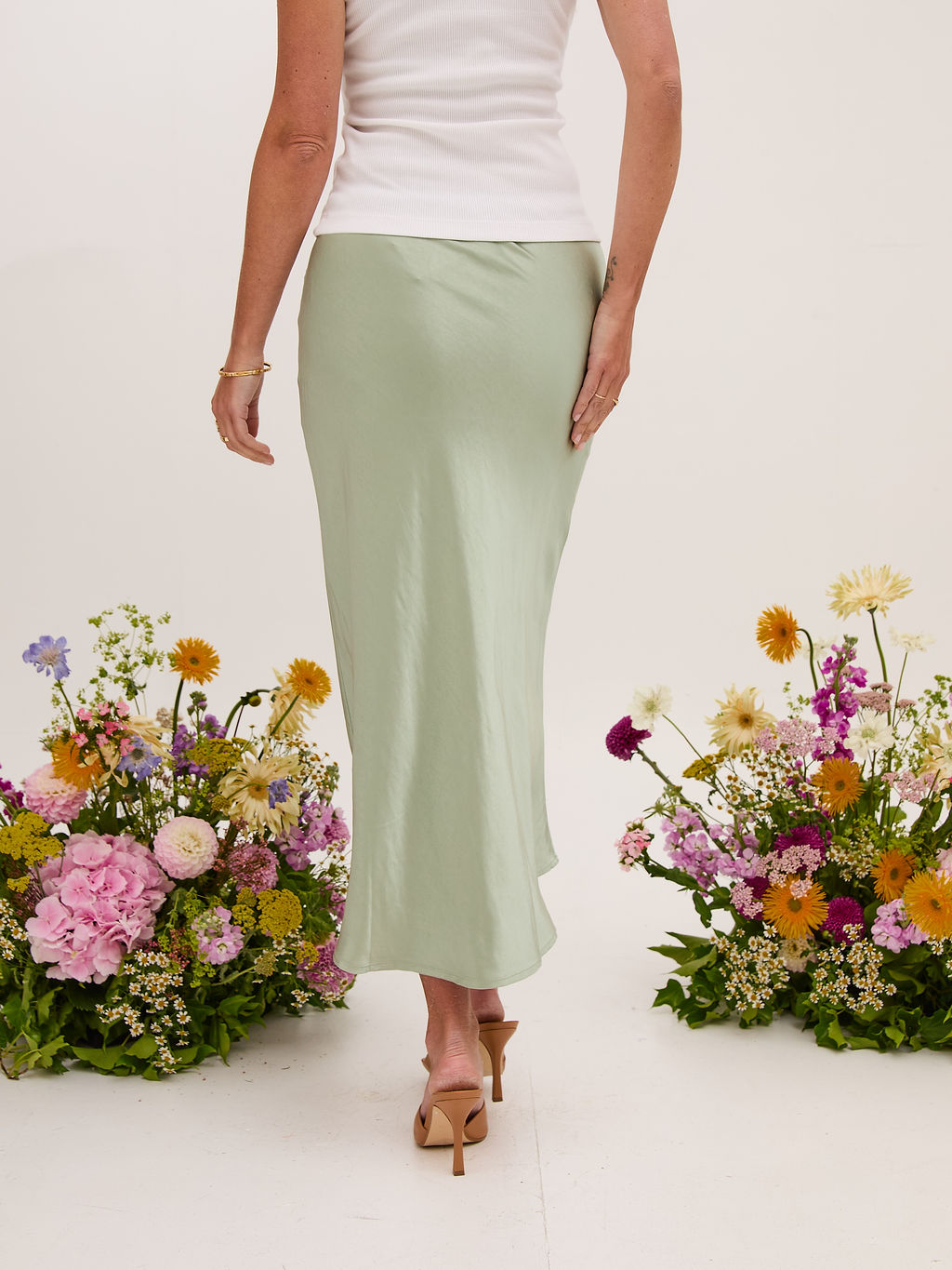 Angel Sage Satin Skirt by Fika - Bare Fashion