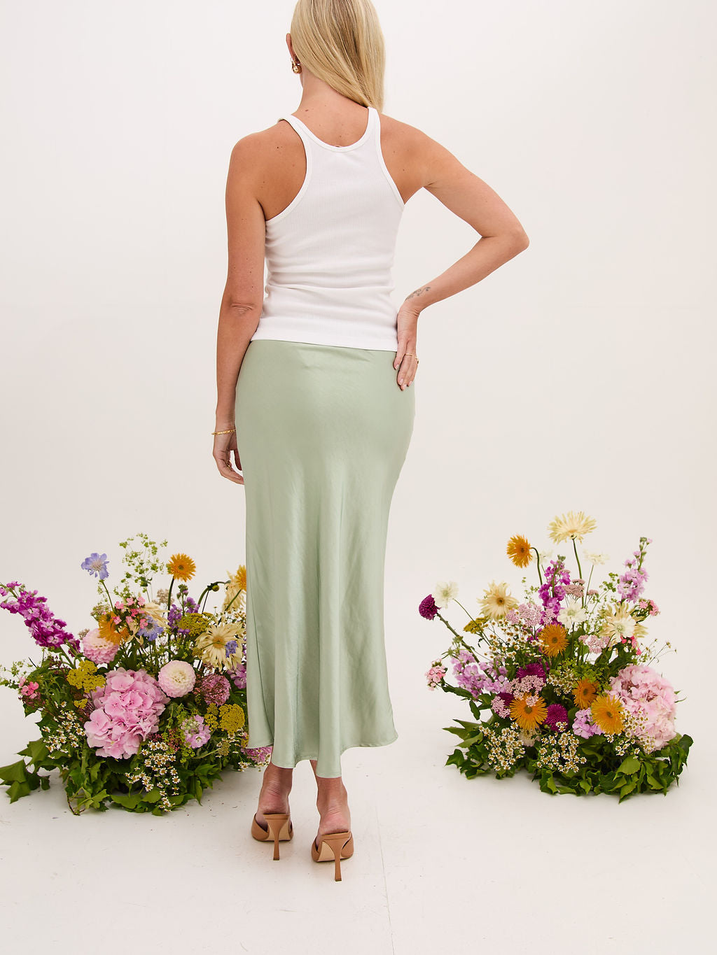 Angel Sage Satin Skirt by Fika - Bare Fashion