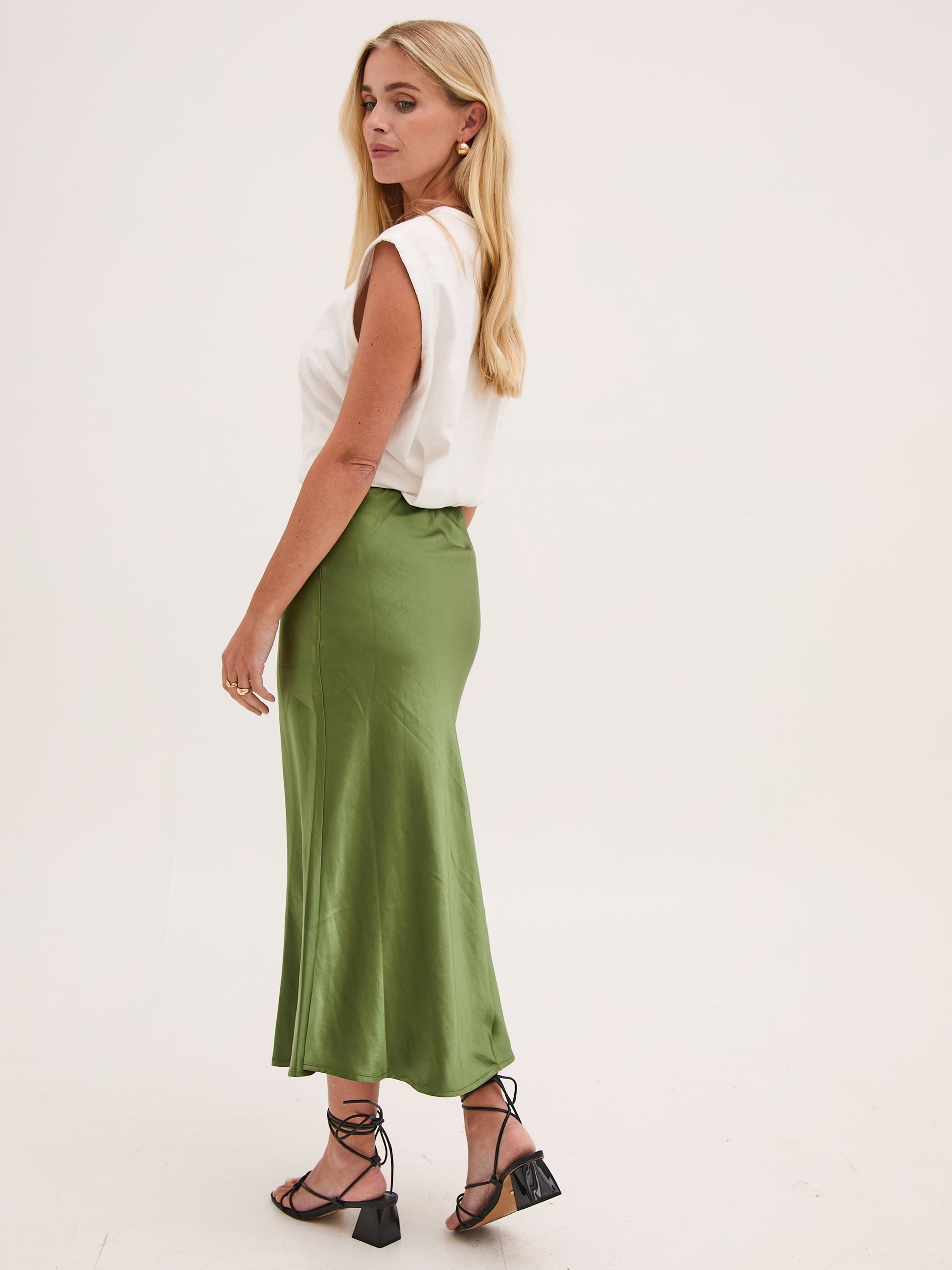 Angel Khaki Satin Skirt by Fika - Bare Fashion