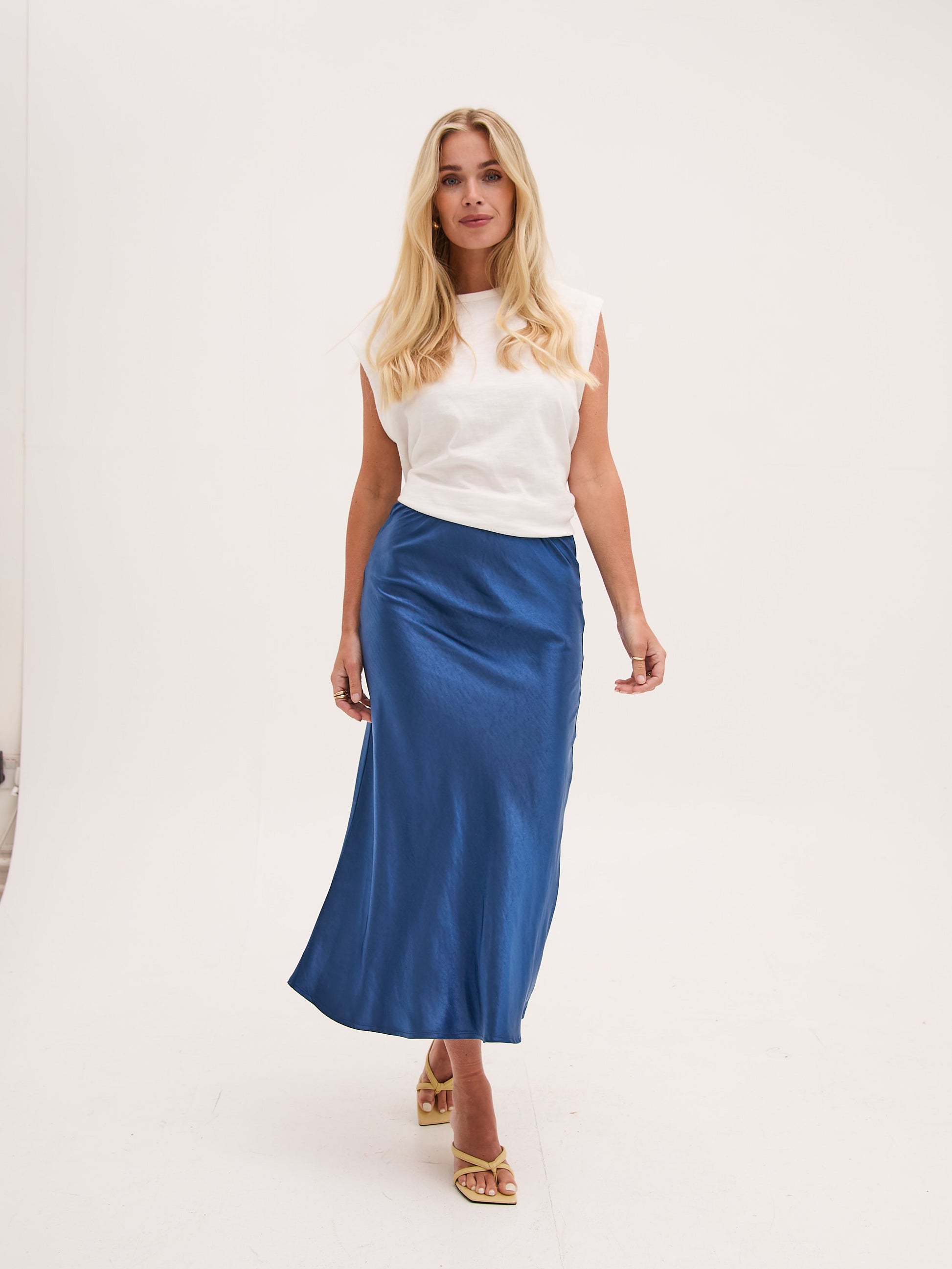 Angel Navy Satin Skirt by Fika - Bare Fashion