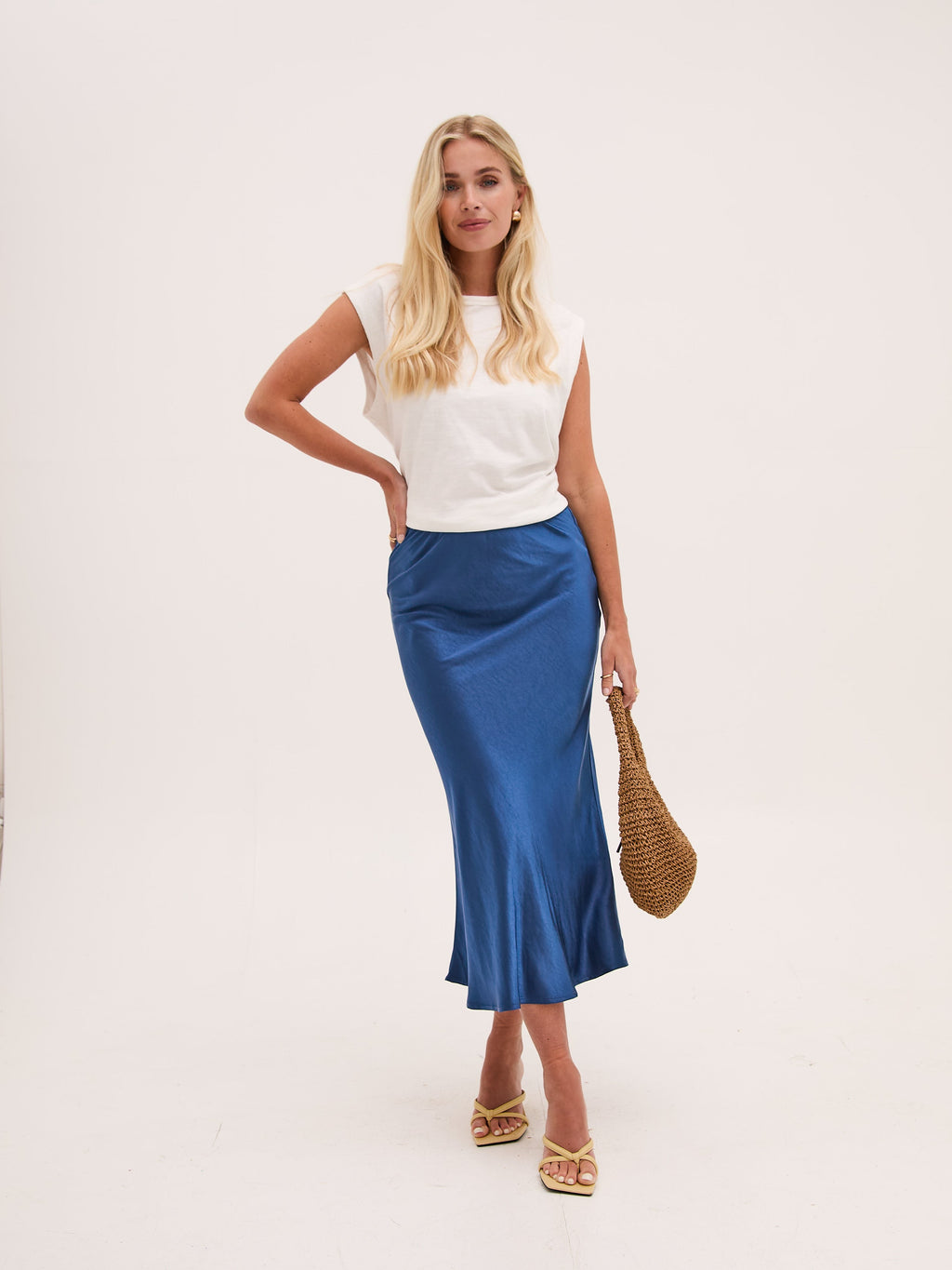 Angel Navy Satin Skirt by Fika - Bare Fashion