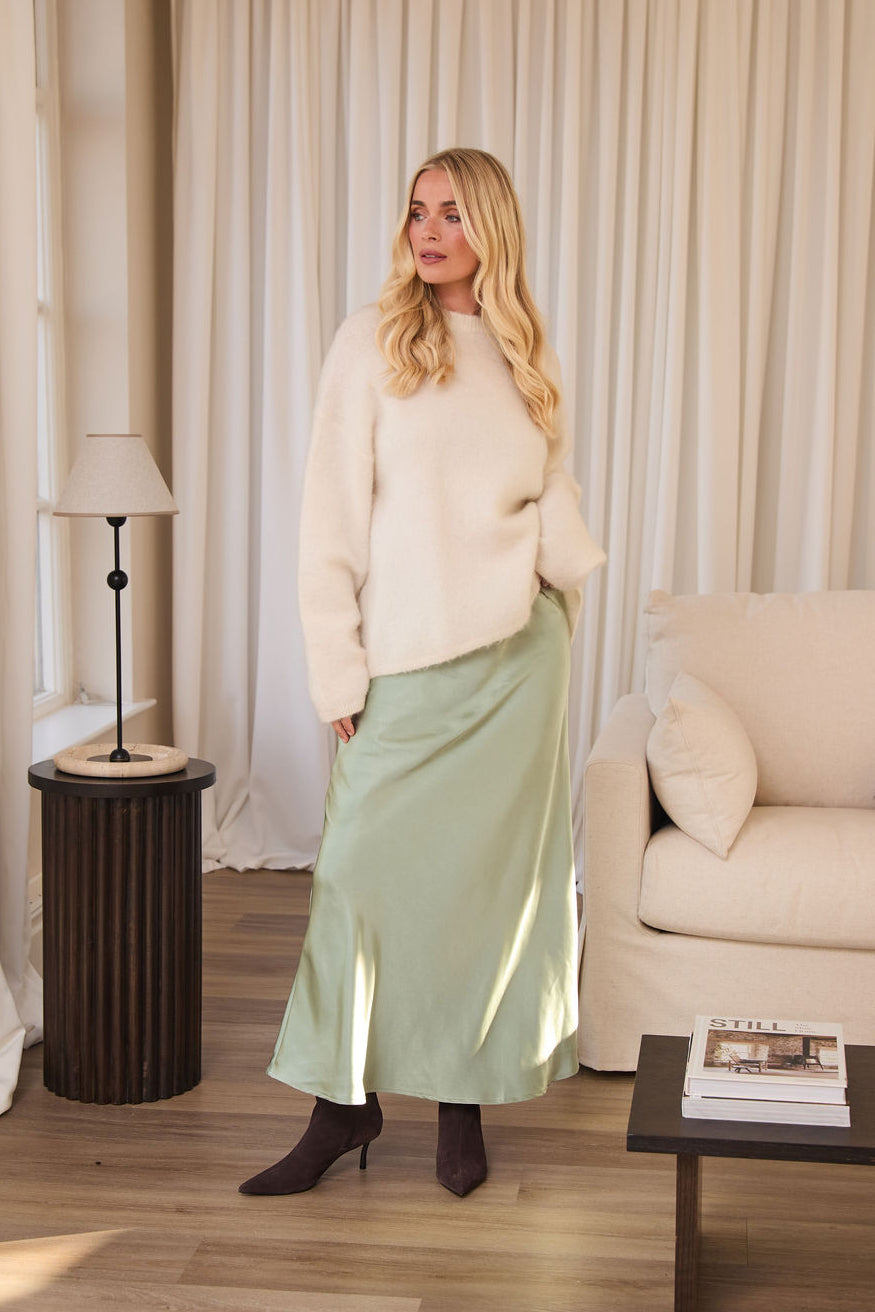 Angel Sage Satin Skirt by Fika - Bare Fashion