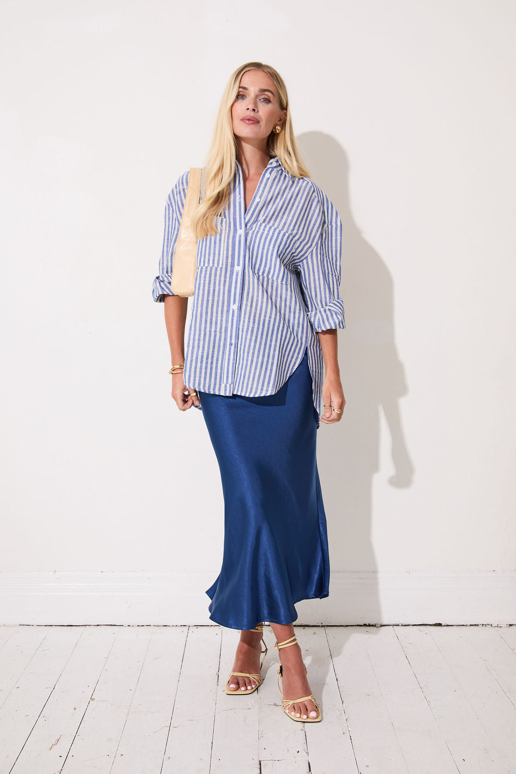 Angel Navy Satin Skirt by Fika - Bare Fashion