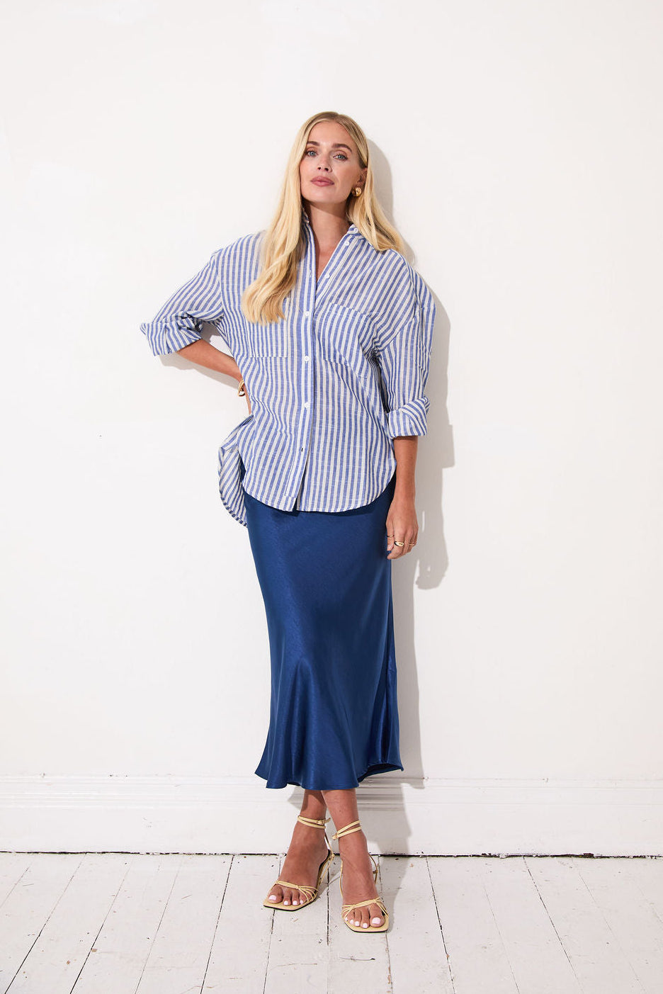 Angel Navy Satin Skirt by Fika - Bare Fashion