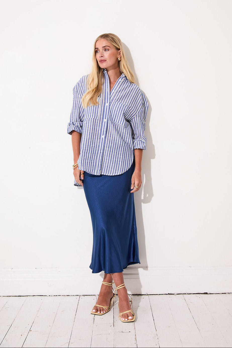 Angel Navy Satin Skirt by Fika - Bare Fashion